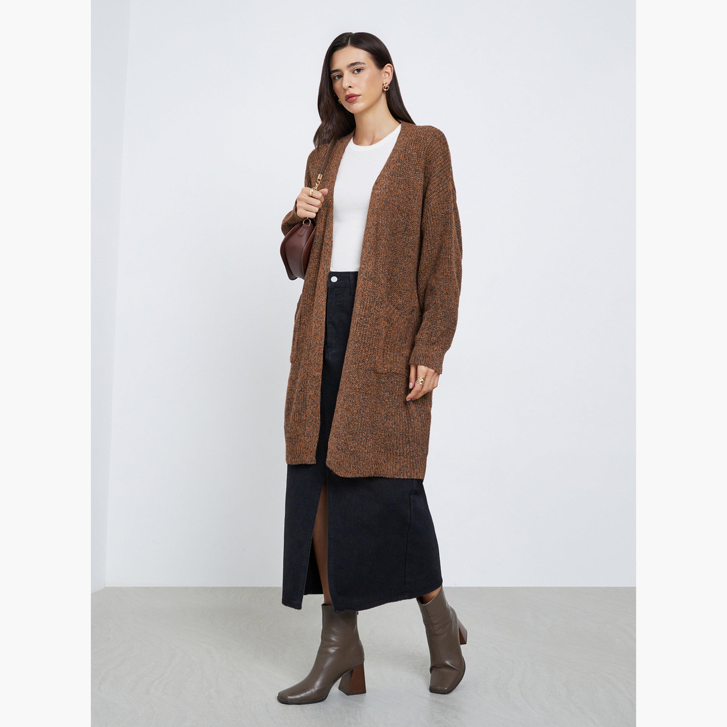 ستايلي - كارديغان محبوك متعدد الخيوط بلون بني القهوة-women-clothing-cardigansandjumpers-cardigans-image-2