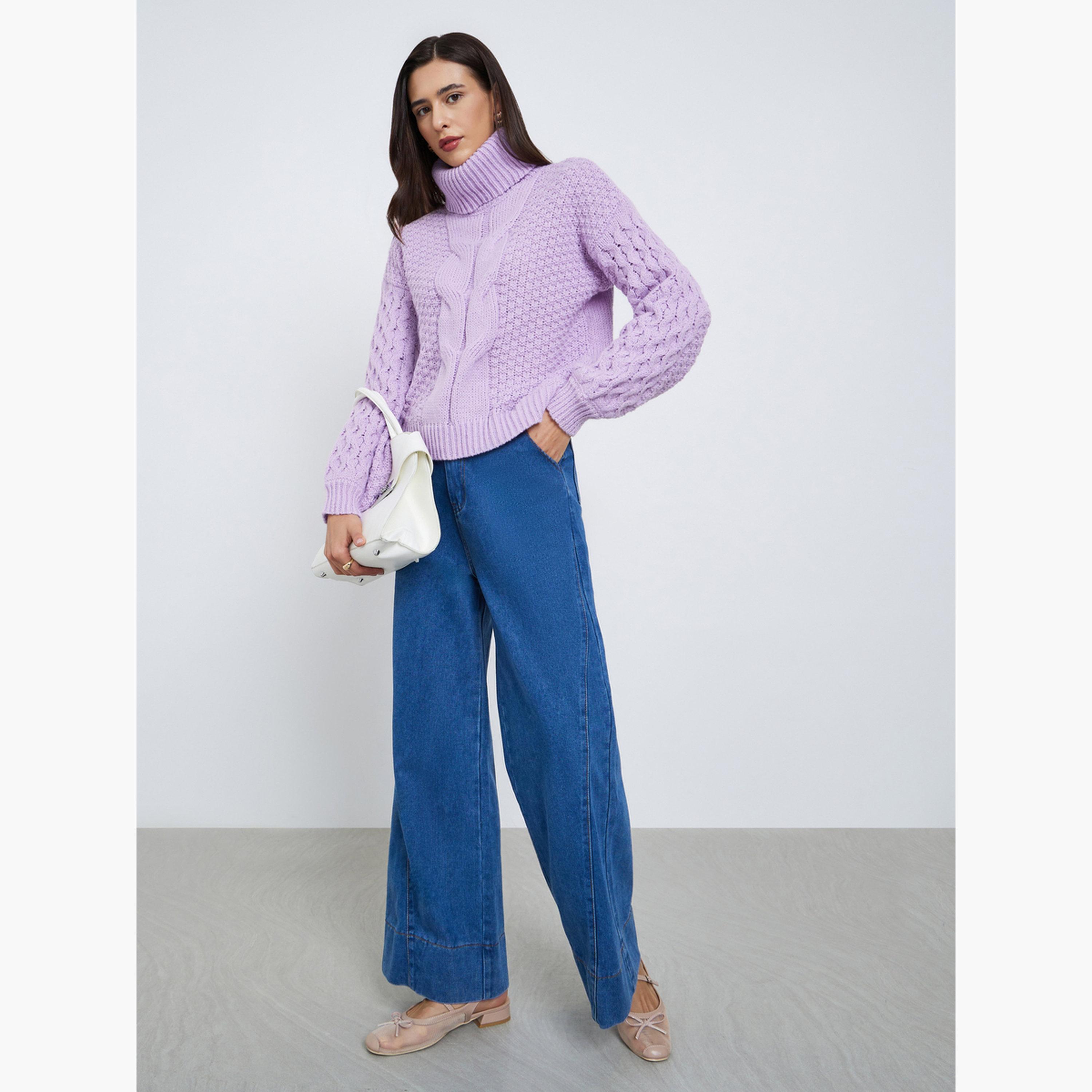 Styli Women Lilac Regular Fit Cable Knit Sweater-women-clothing-cardigansandjumpers-jumpers-image-2