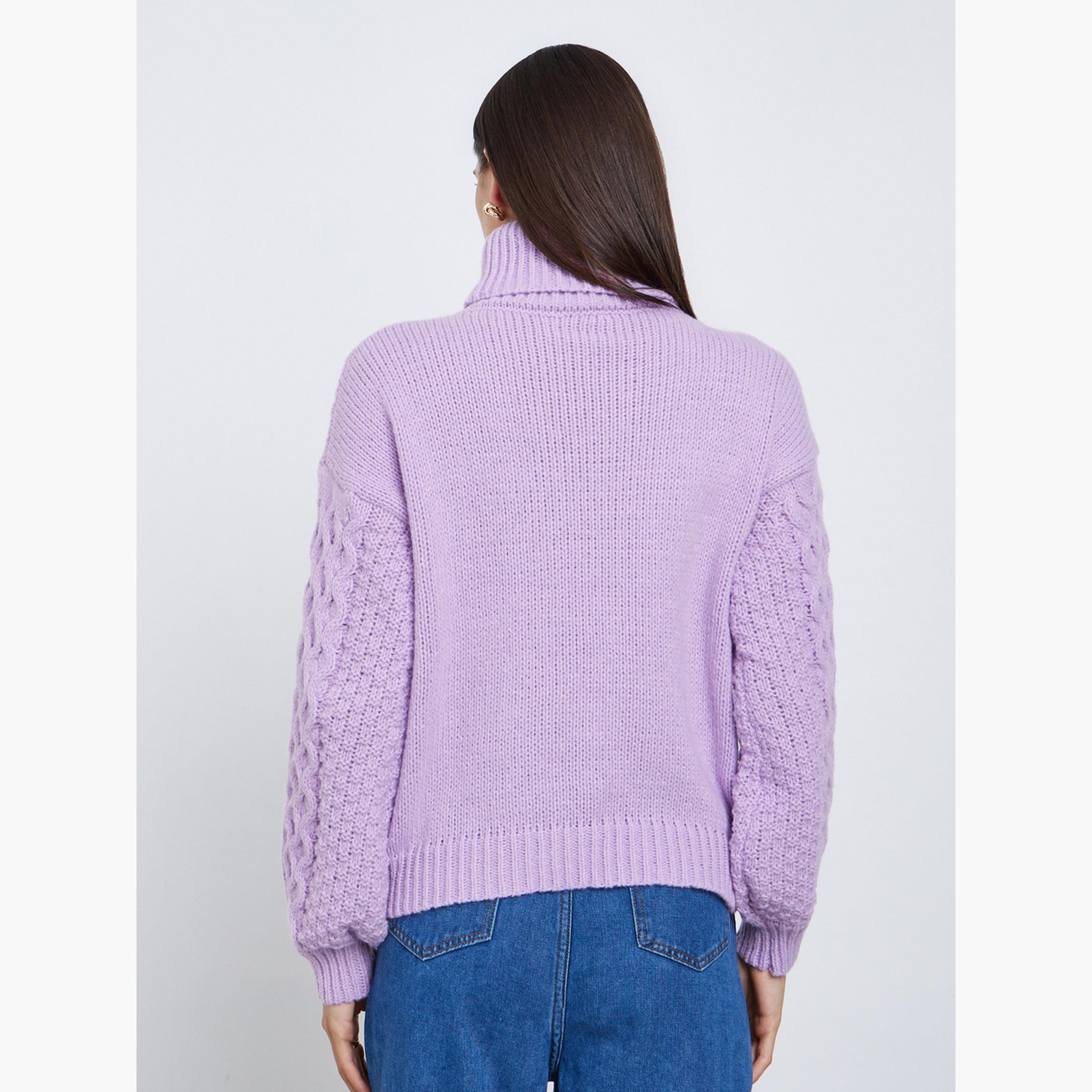 Styli Women Lilac Regular Fit Cable Knit Sweater-women-clothing-cardigansandjumpers-jumpers-image-4