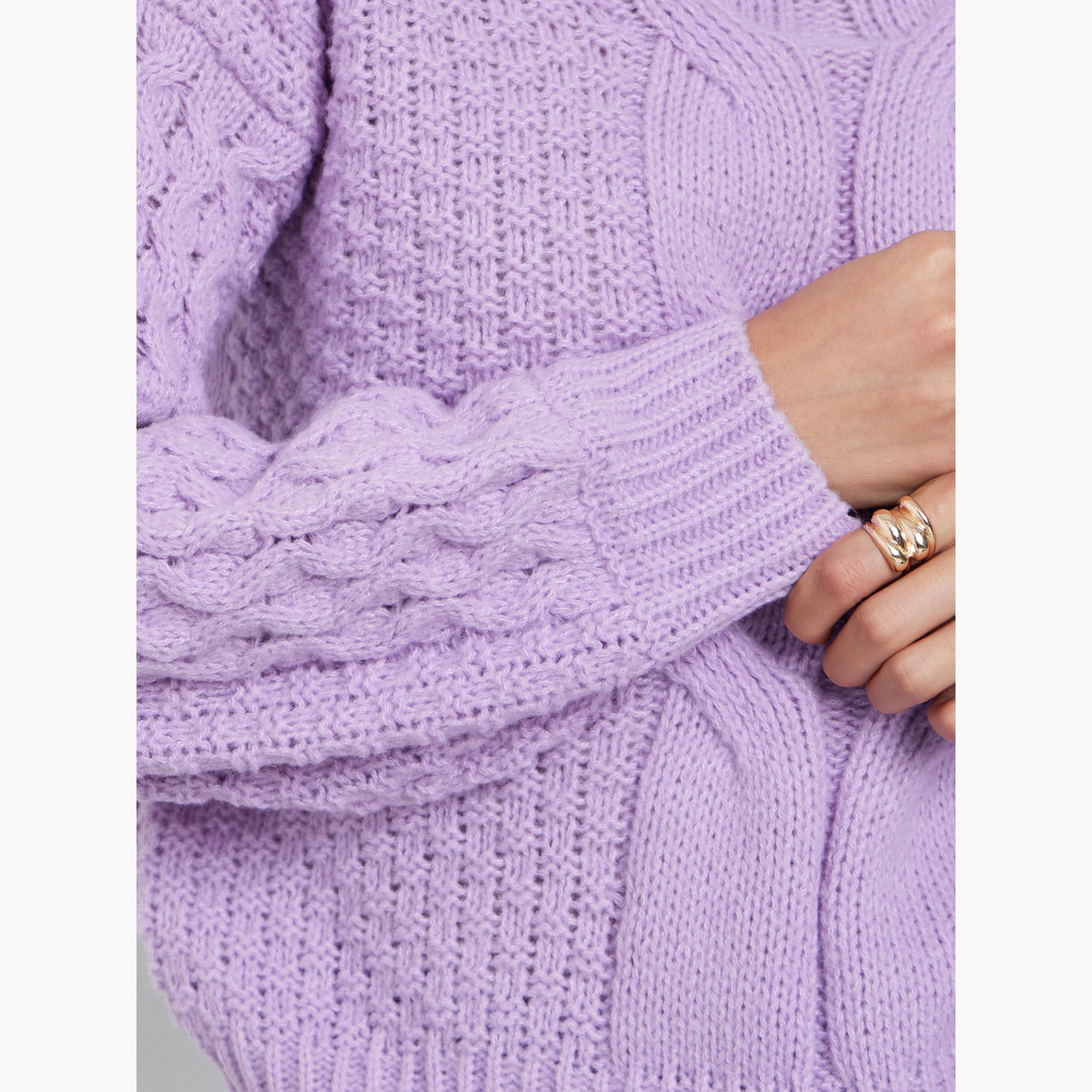 Styli Women Lilac Regular Fit Cable Knit Sweater-women-clothing-cardigansandjumpers-jumpers-image-5