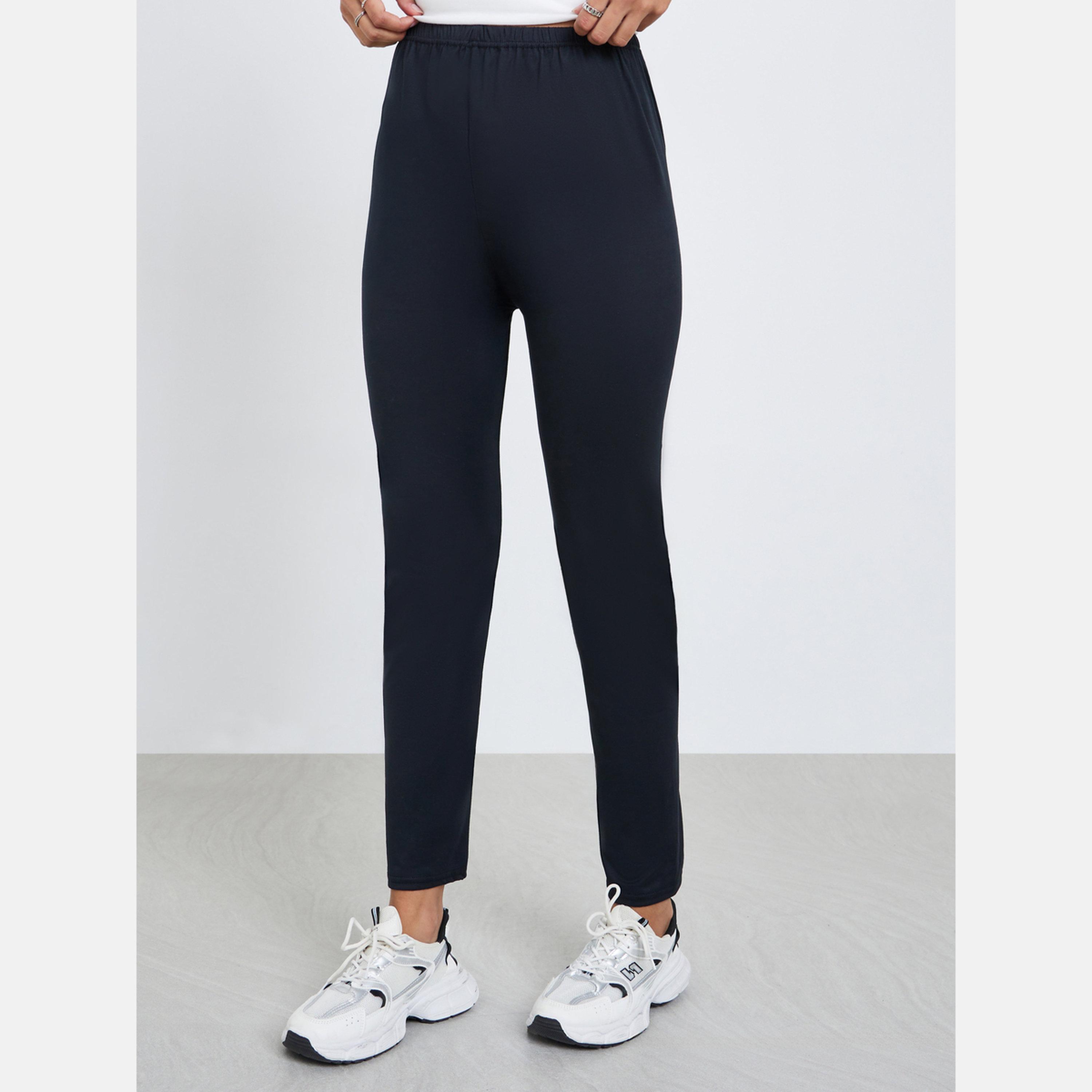ستايلي - عبوة من قطعتين - بنطال ضيق سادة بحزام خصر مطاطي-women-clothing-bottoms-leggings-image-1