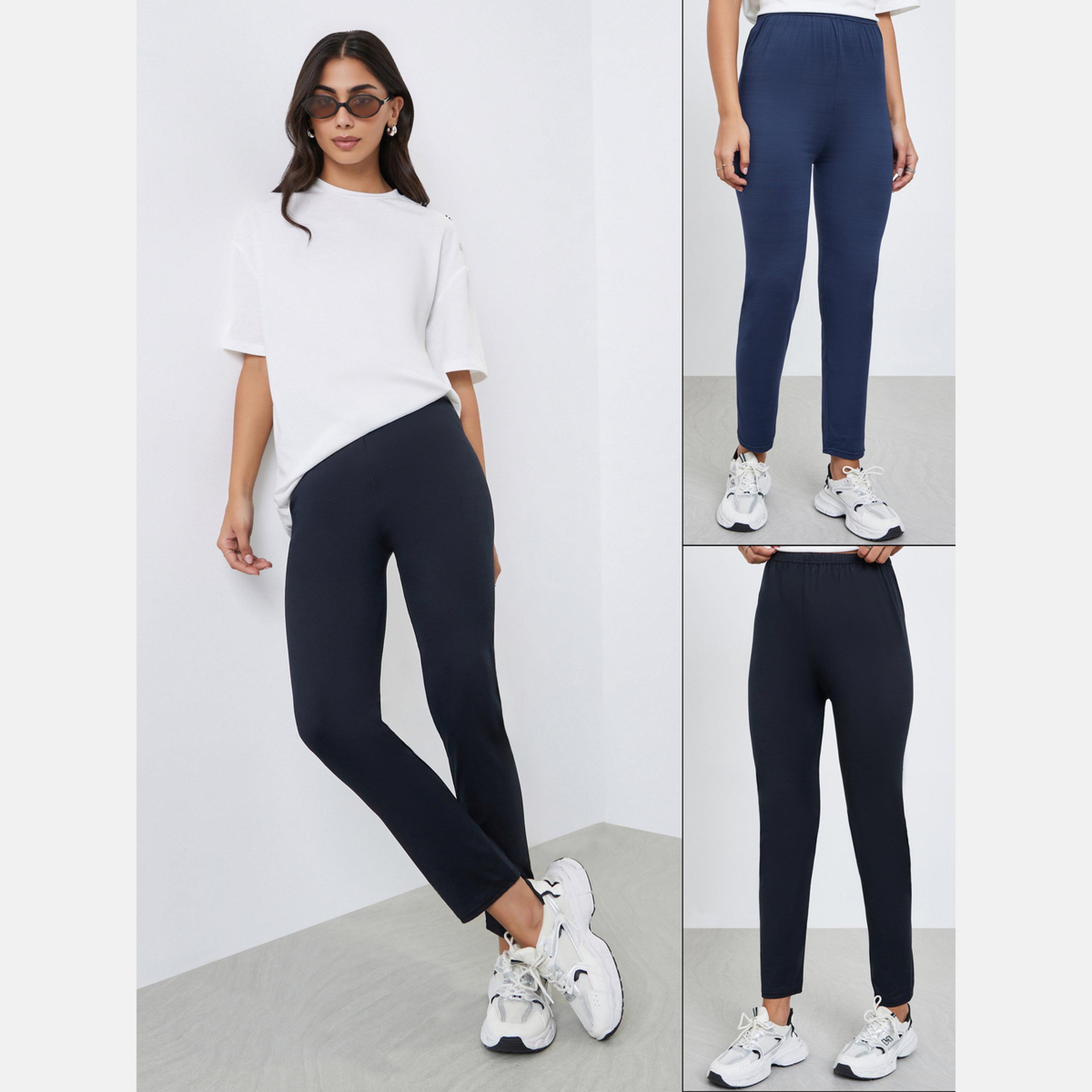 Styli Women Pack of 2 - Solid Elastic Waistband Leggings-women-clothing-bottoms-leggings-image-3