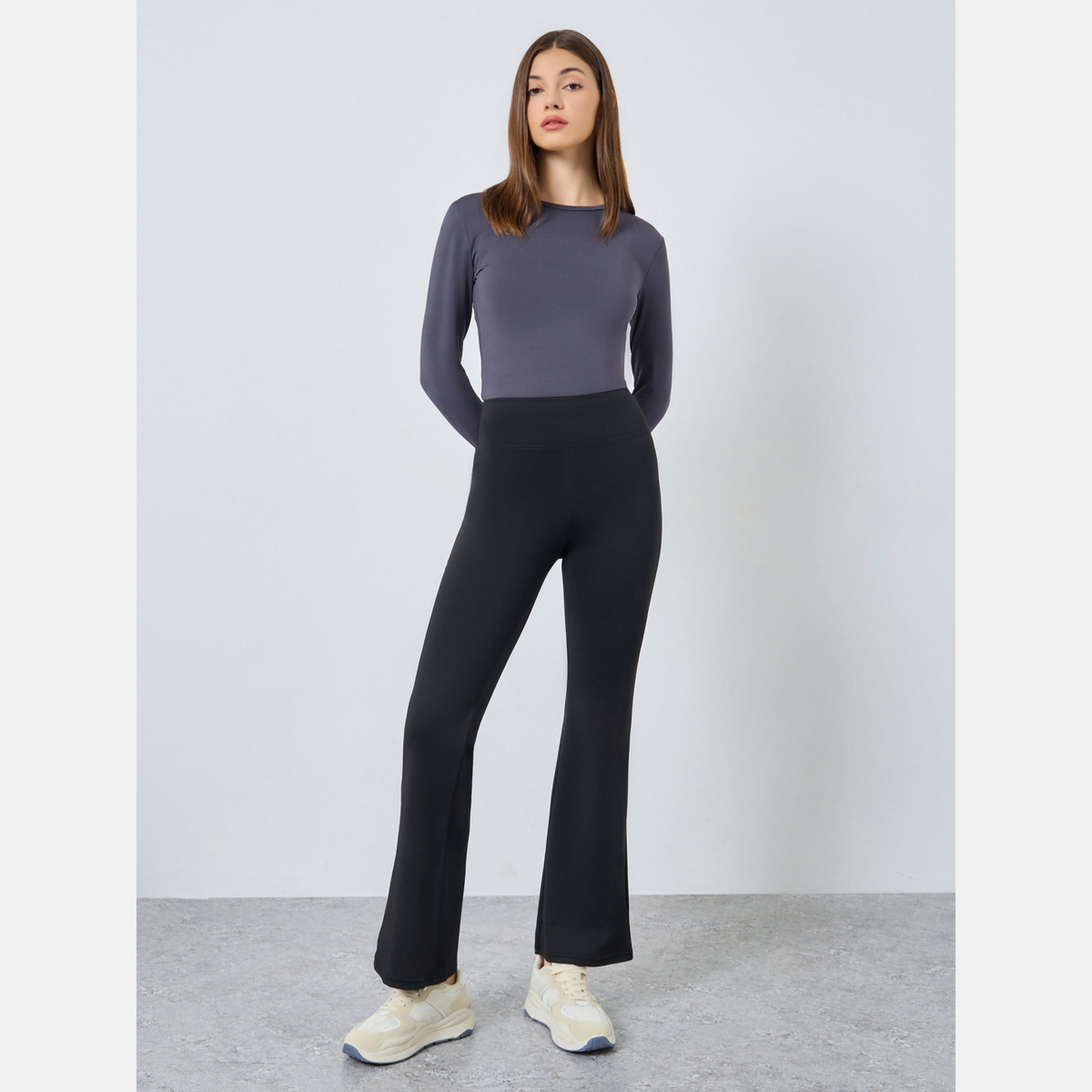 ستايلي - بنطال ضيق أسود سادة للنساء-women-clothing-bottoms-leggings-image-2