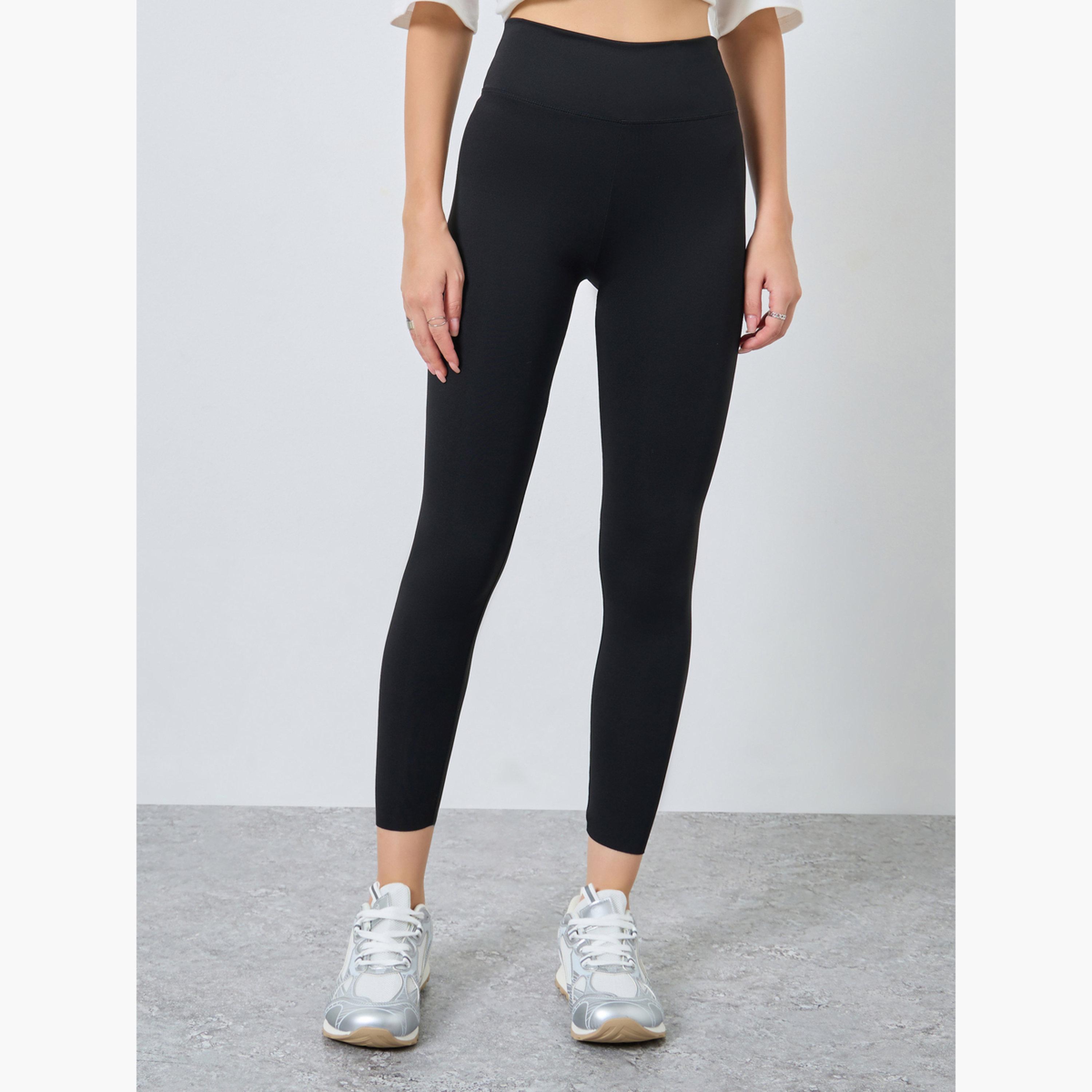 Styli Women Black Solid Mid Rise Leggings-women-clothing-bottoms-leggings-image-1