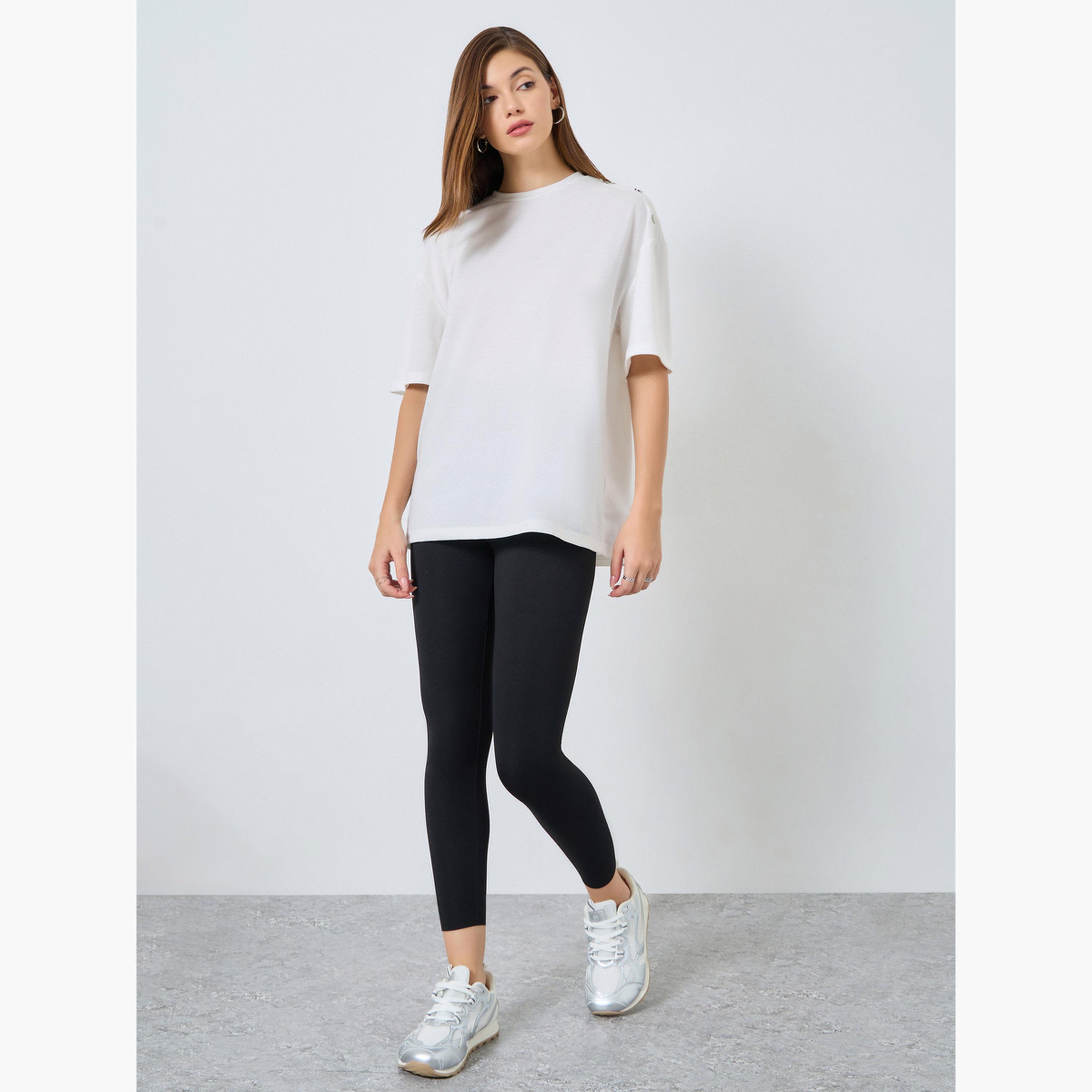 Styli Women Black Solid Mid Rise Leggings-women-clothing-bottoms-leggings-image-2