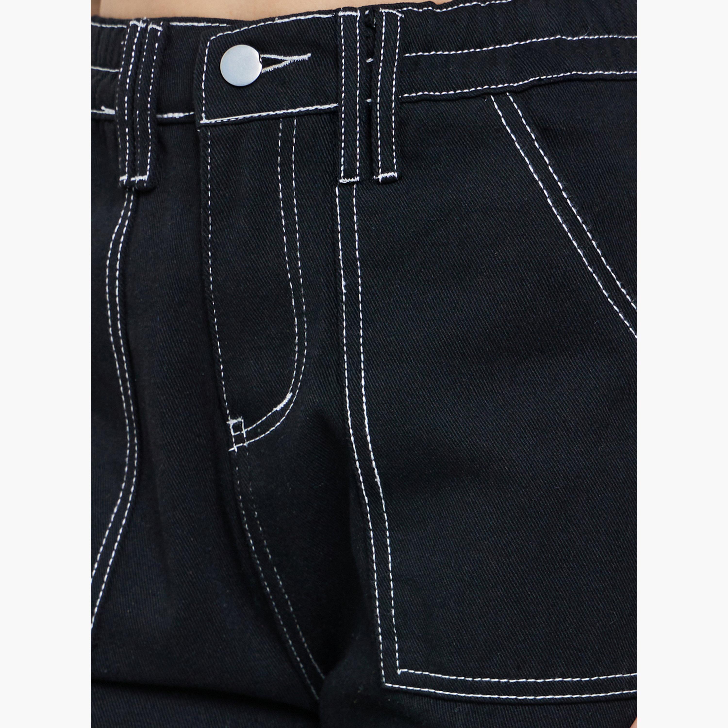 ستايلي - بنطال جينز كارجو واسع الساق بتفاصيل جيوب سادة-women-clothing-bottoms-jeans-image-3