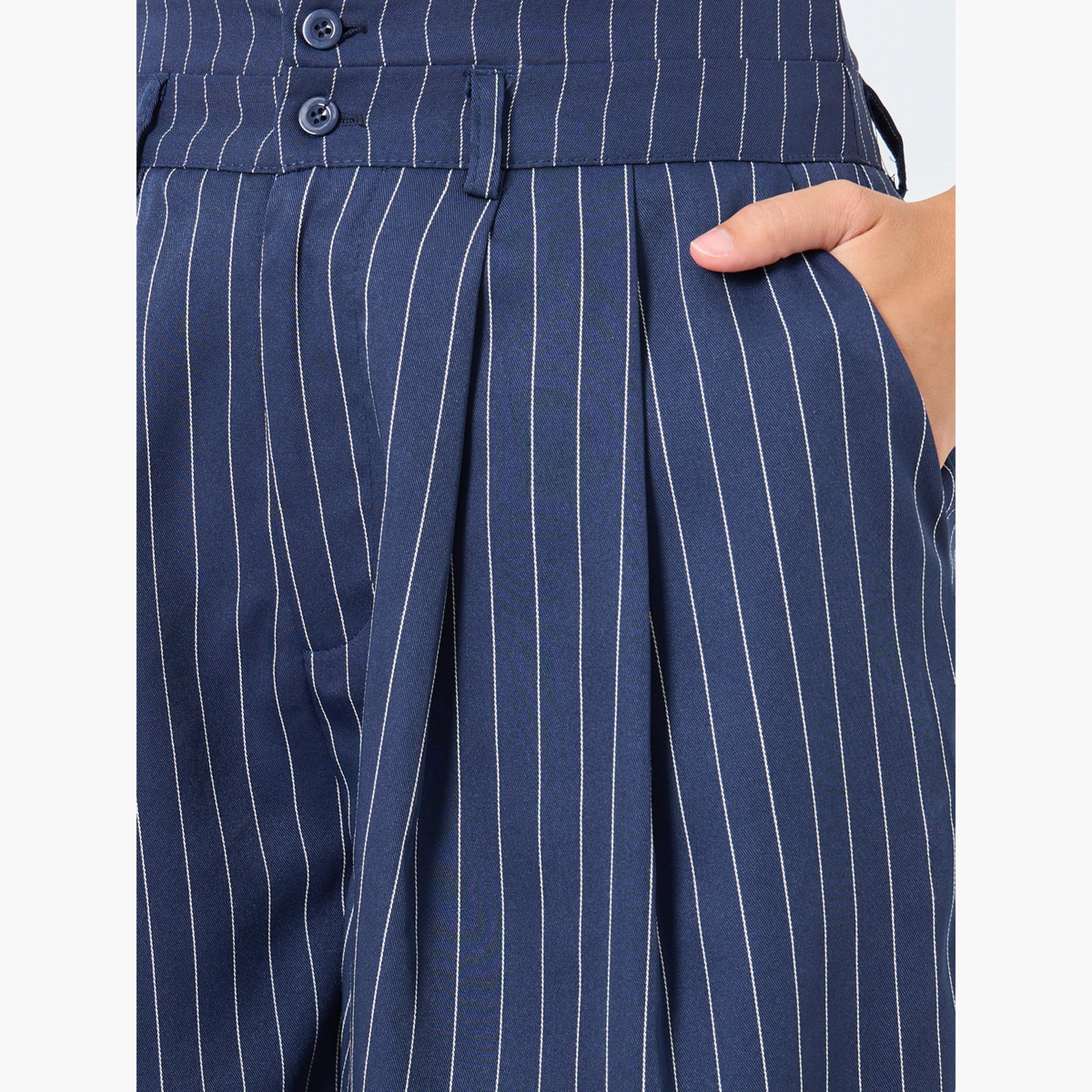 Styli Women Navy Pinstripe Wide Leg Trousers-women-clothing-bottoms-trousers-image-3