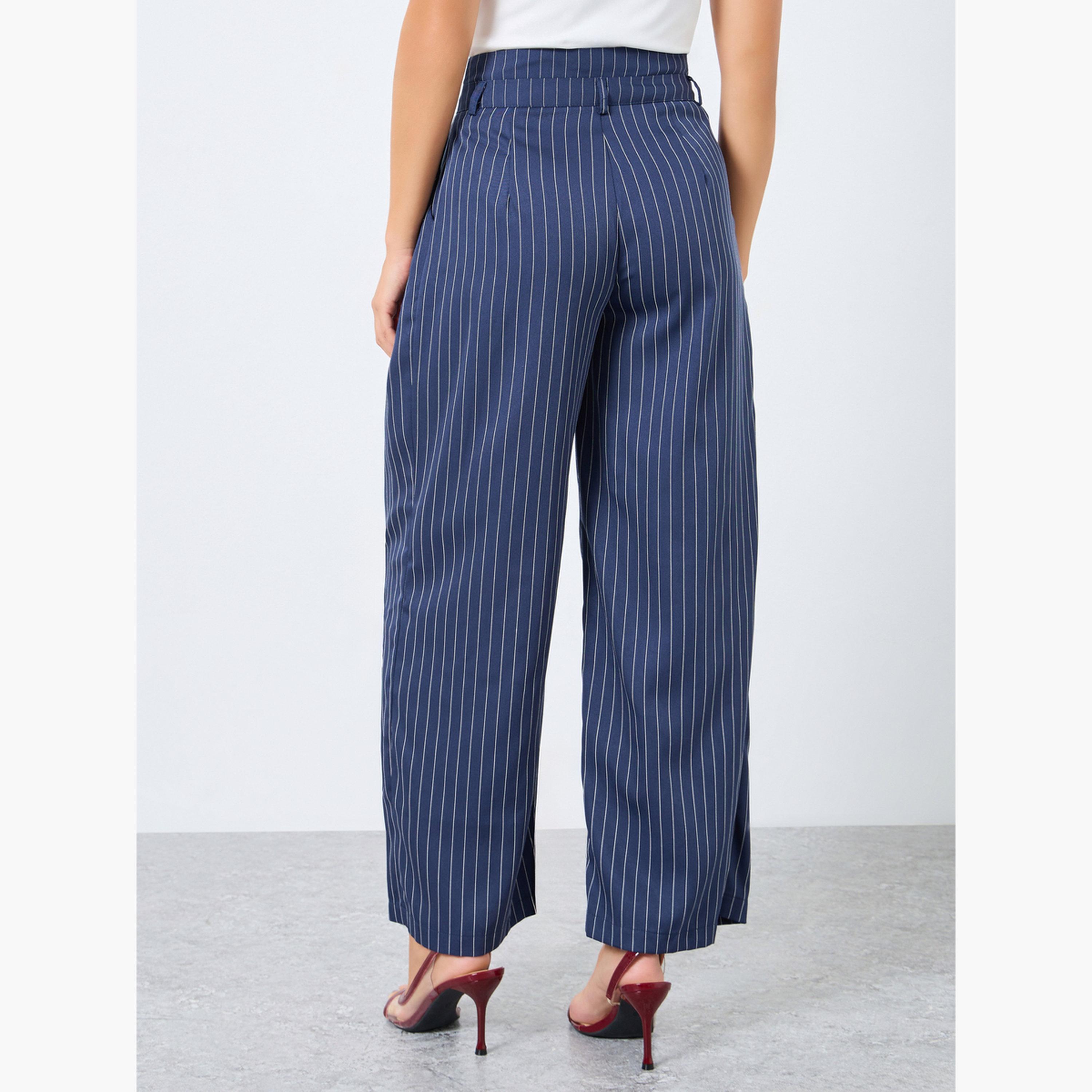 Styli Women Navy Pinstripe Wide Leg Trousers-women-clothing-bottoms-trousers-image-4
