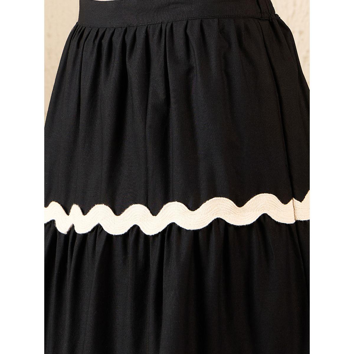 Uptownie X Styli Women Black Ric-Rac Tiered Maxi Skirt-women-clothing-skirts-image-6