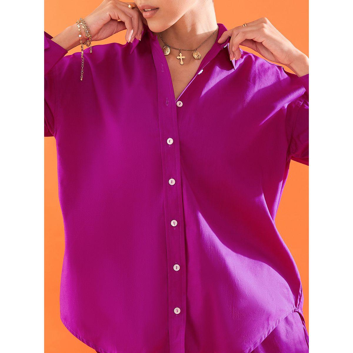 اب تاوني × ستايلي - قميص وشورت قطني سادة أرجواني اللون للنساء-women-clothing-coordsets-image-2