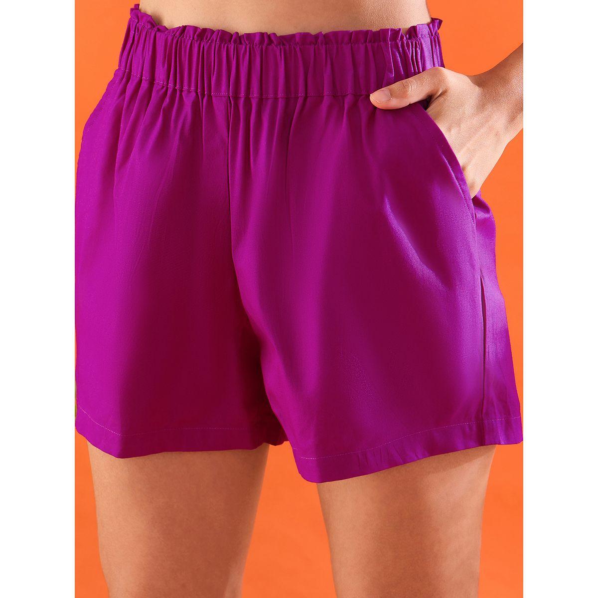 اب تاوني × ستايلي - قميص وشورت قطني سادة أرجواني اللون للنساء-women-clothing-coordsets-image-3