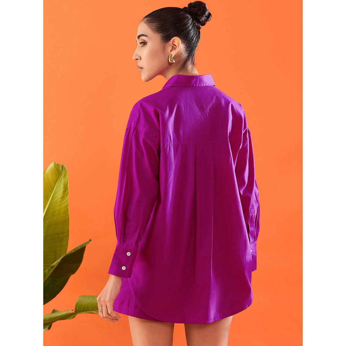 اب تاوني × ستايلي - قميص وشورت قطني سادة أرجواني اللون للنساء-women-clothing-coordsets-image-4