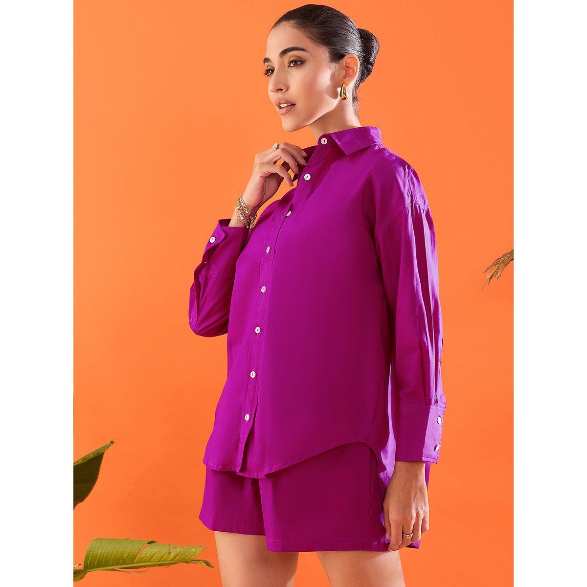 اب تاوني × ستايلي - قميص وشورت قطني سادة أرجواني اللون للنساء-women-clothing-coordsets-image-5