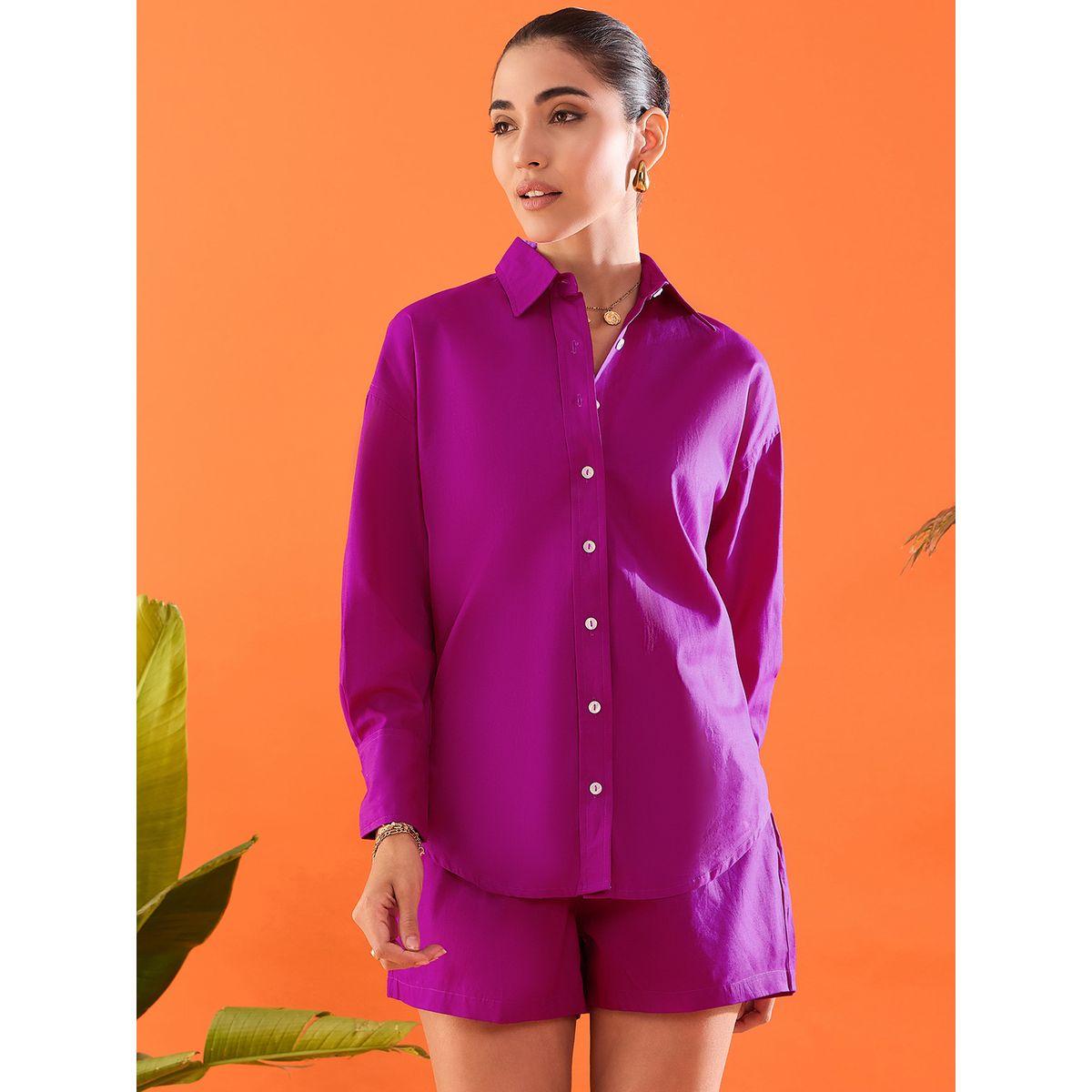 اب تاوني × ستايلي - قميص وشورت قطني سادة أرجواني اللون للنساء-women-clothing-coordsets-image-6