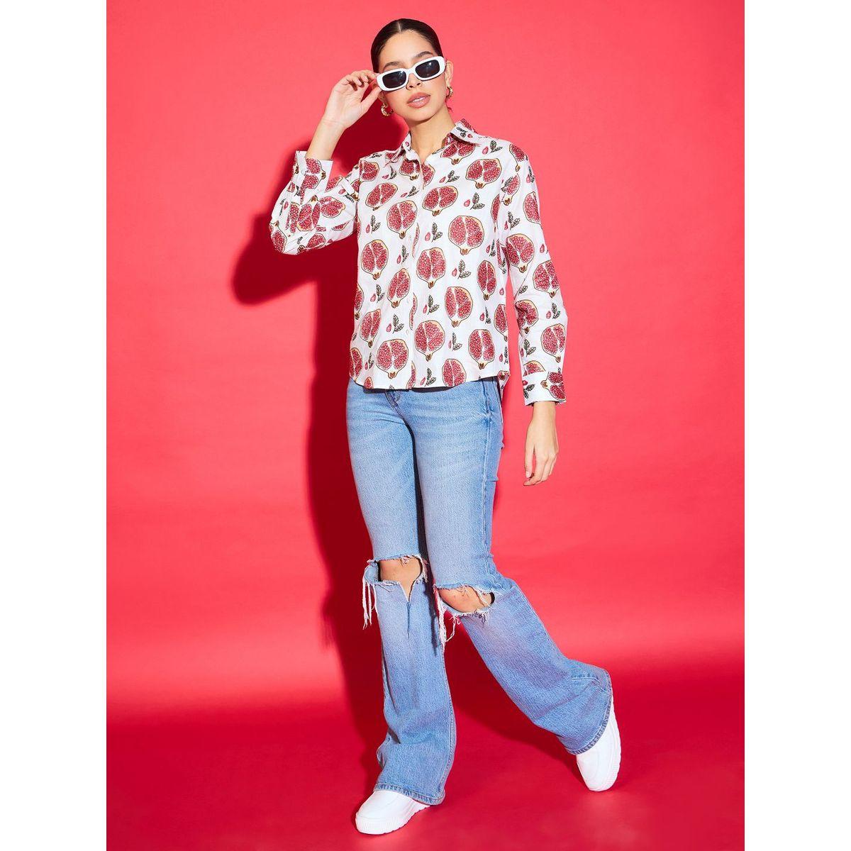 اب تاوني × ستايلي - قميص قطني نقشة رمان أبيض للنساء-women-clothing-shirtsandblouses-shirts-image-1