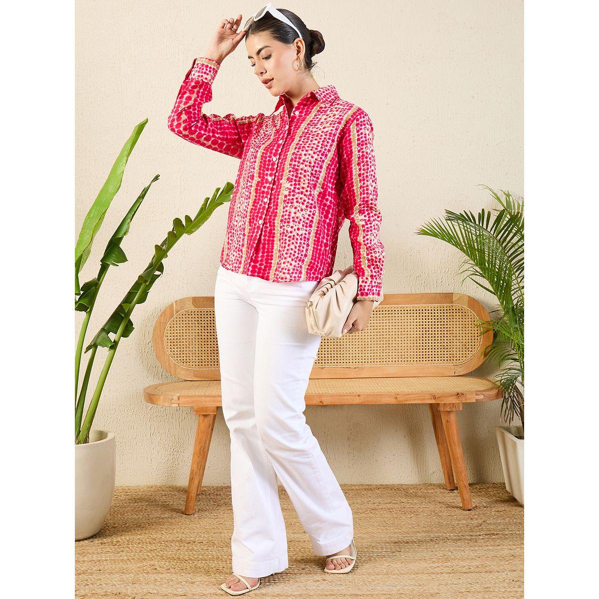 اب تاوني × ستايلي - قميص أحمر مطبوع بأكمام طويلة للنساء-women-clothing-shirtsandblouses-shirts-image-1