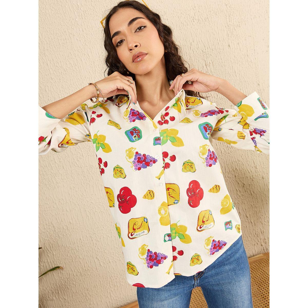 اب تاوني × ستايلي - قميص  لون اوف وايت بأكمام طويلة نقشة فواكه للنساء-women-clothing-shirtsandblouses-shirts-image-1