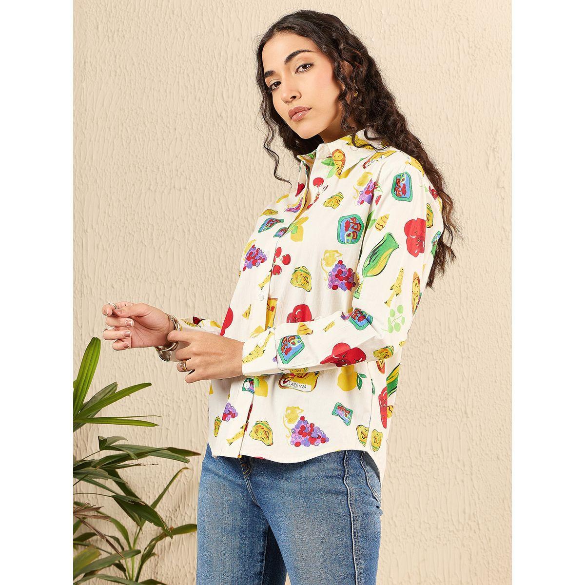 اب تاوني × ستايلي - قميص  لون اوف وايت بأكمام طويلة نقشة فواكه للنساء-women-clothing-shirtsandblouses-shirts-image-2
