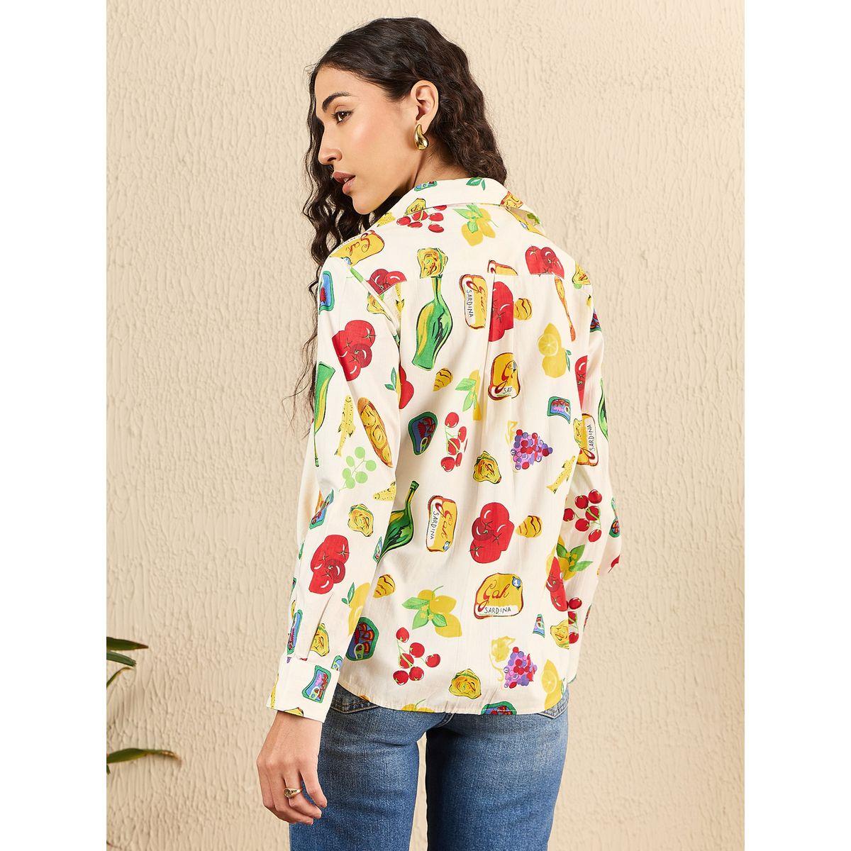 اب تاوني × ستايلي - قميص  لون اوف وايت بأكمام طويلة نقشة فواكه للنساء-women-clothing-shirtsandblouses-shirts-image-3
