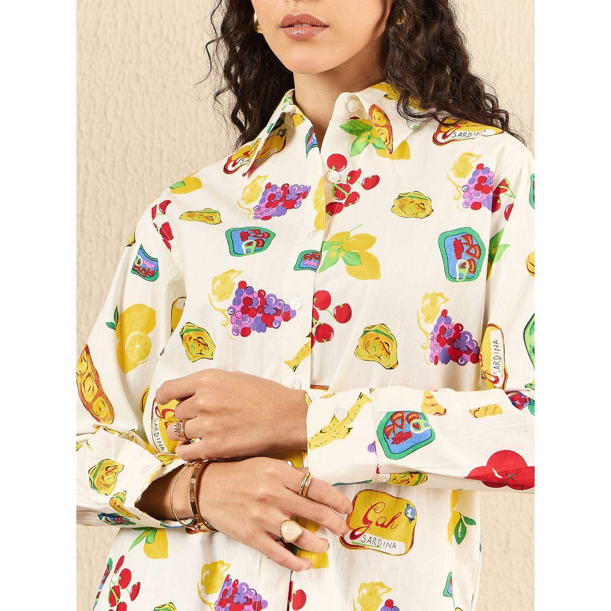 اب تاوني × ستايلي - قميص  لون اوف وايت بأكمام طويلة نقشة فواكه للنساء-women-clothing-shirtsandblouses-shirts-image-4