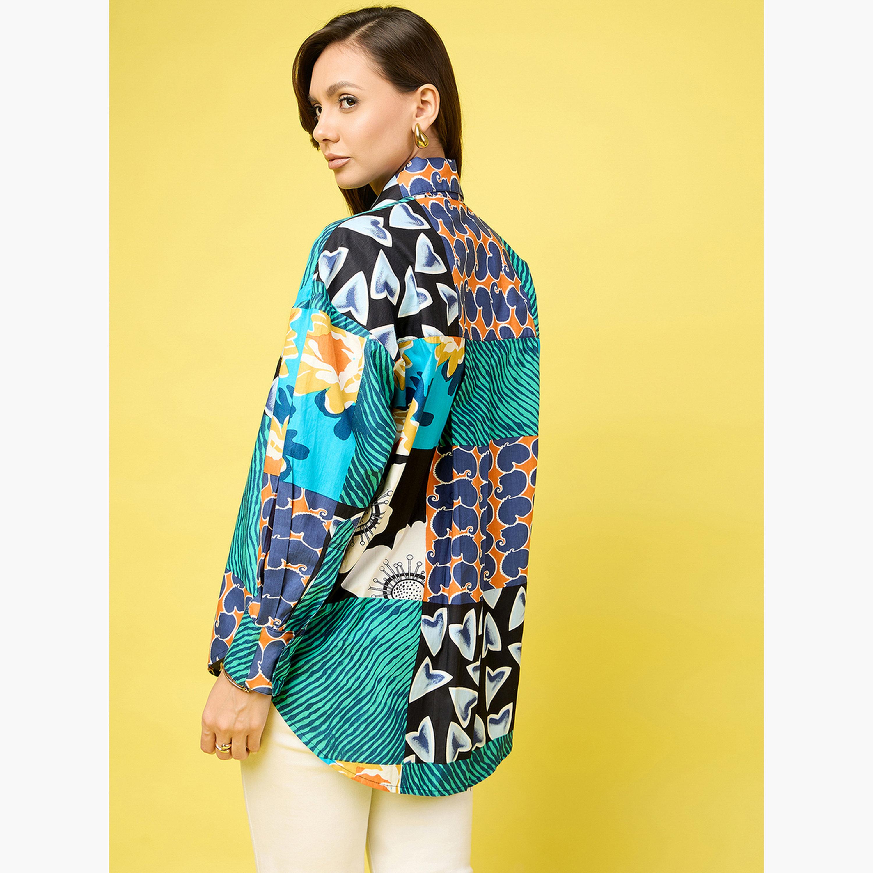اب تاوني × ستايلي - قميص أخضر طويل مطبوع بالكامل برباط أمامي-women-clothing-shirtsandblouses-blouses-image-4