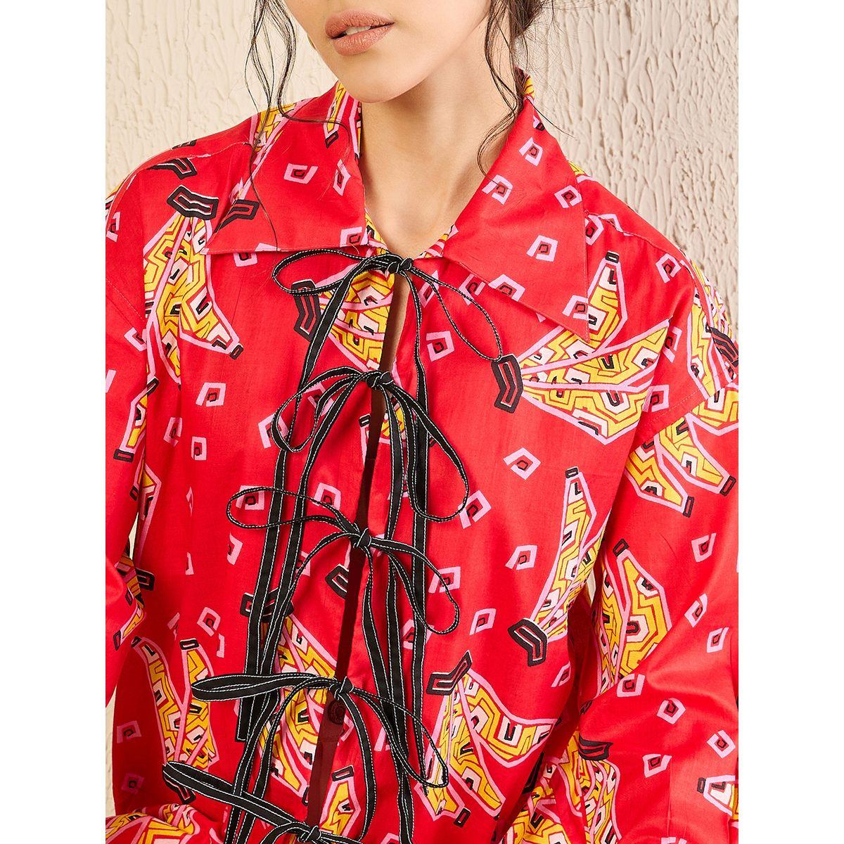 اب تاوني × ستايلي - قميص أحمر طويل مطبوع بالكامل برباط أمامي للنساء-women-clothing-shirtsandblouses-shirts-image-5