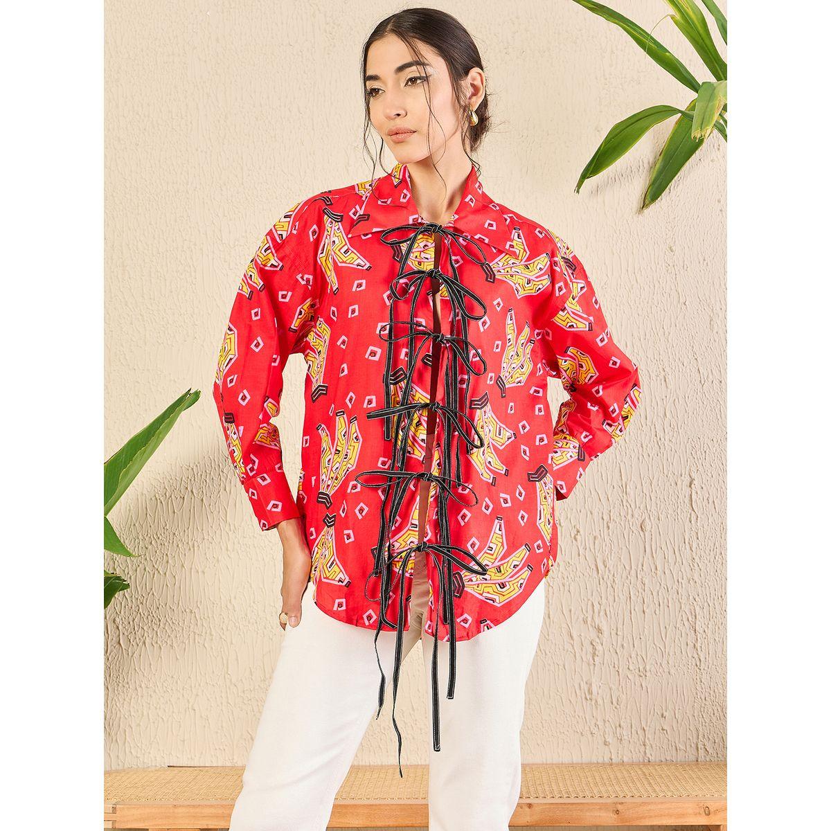 اب تاوني × ستايلي - قميص أحمر طويل مطبوع بالكامل برباط أمامي للنساء-women-clothing-shirtsandblouses-shirts-image-6