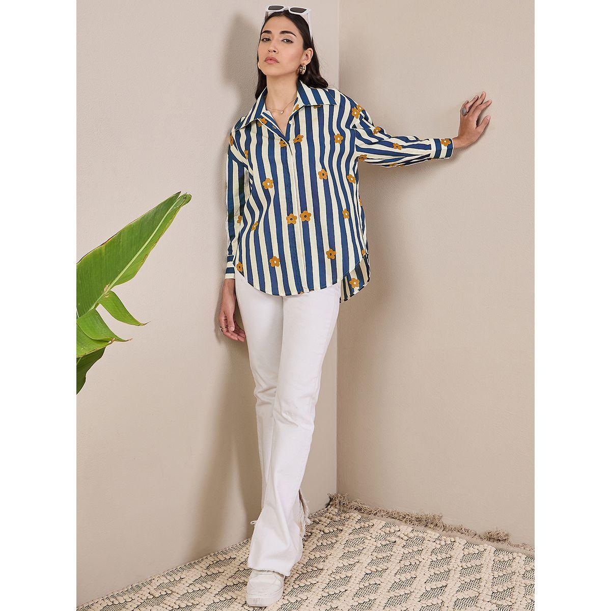 اب تاوني × ستايلي - قميص مخطط أزرق داكن بأكمام طويلة للنساء-women-clothing-shirtsandblouses-shirts-image-2