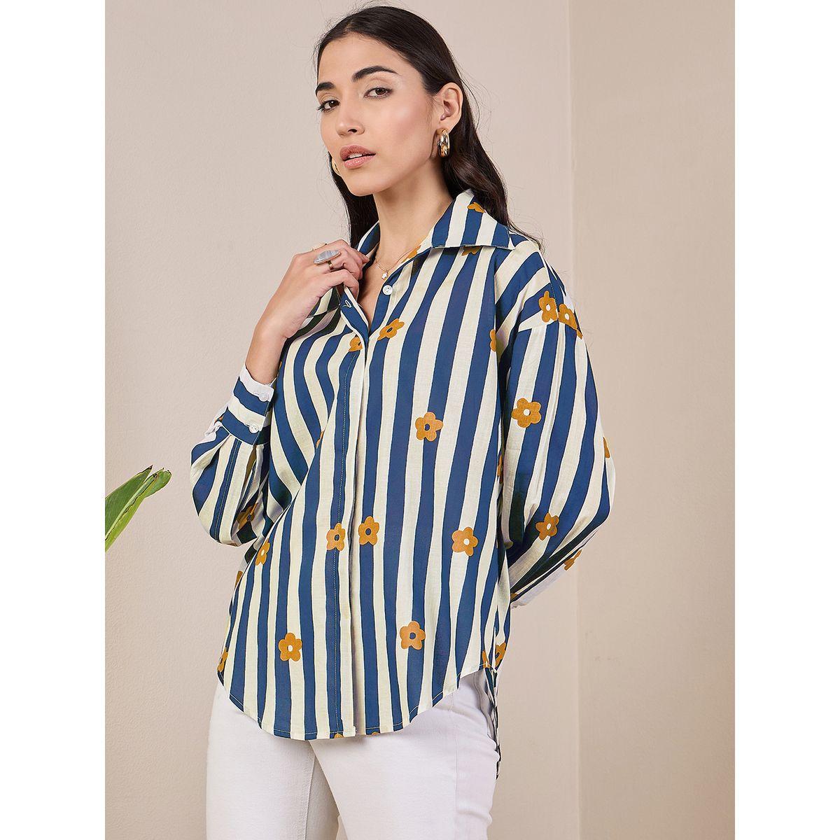 اب تاوني × ستايلي - قميص مخطط أزرق داكن بأكمام طويلة للنساء-women-clothing-shirtsandblouses-shirts-image-3