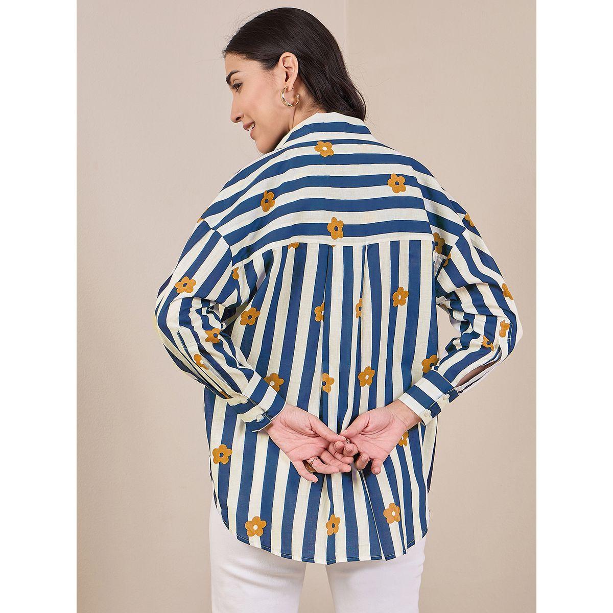 اب تاوني × ستايلي - قميص مخطط أزرق داكن بأكمام طويلة للنساء-women-clothing-shirtsandblouses-shirts-image-4