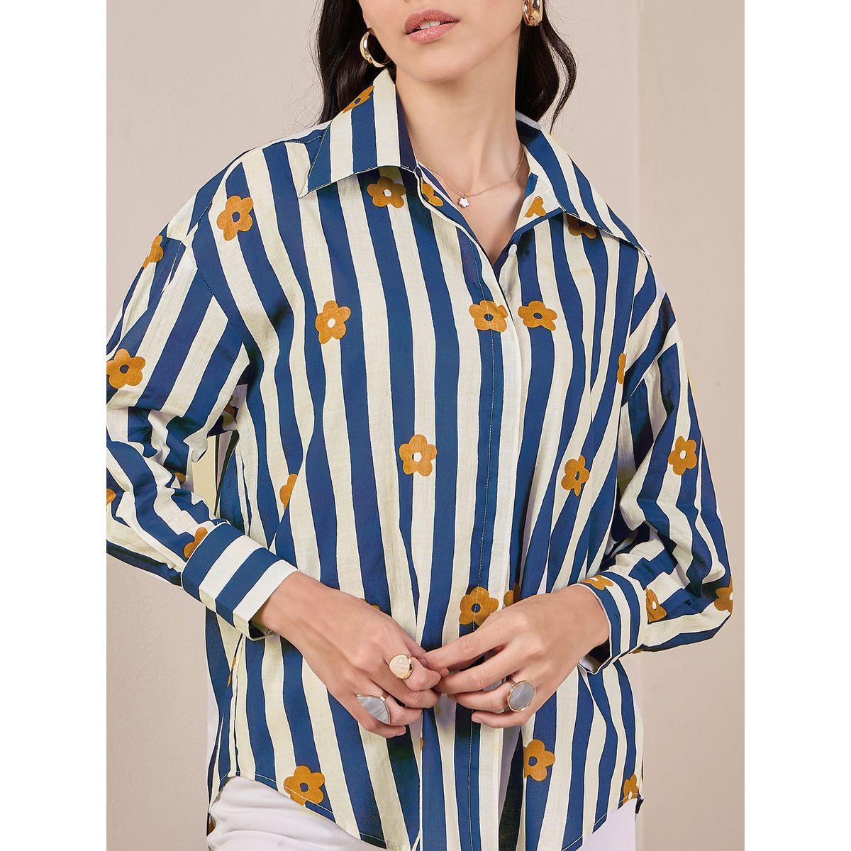 اب تاوني × ستايلي - قميص مخطط أزرق داكن بأكمام طويلة للنساء-women-clothing-shirtsandblouses-shirts-image-5