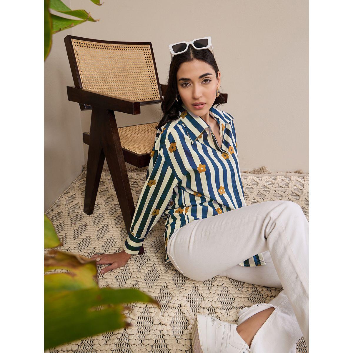 اب تاوني × ستايلي - قميص مخطط أزرق داكن بأكمام طويلة للنساء-women-clothing-shirtsandblouses-shirts-image-6