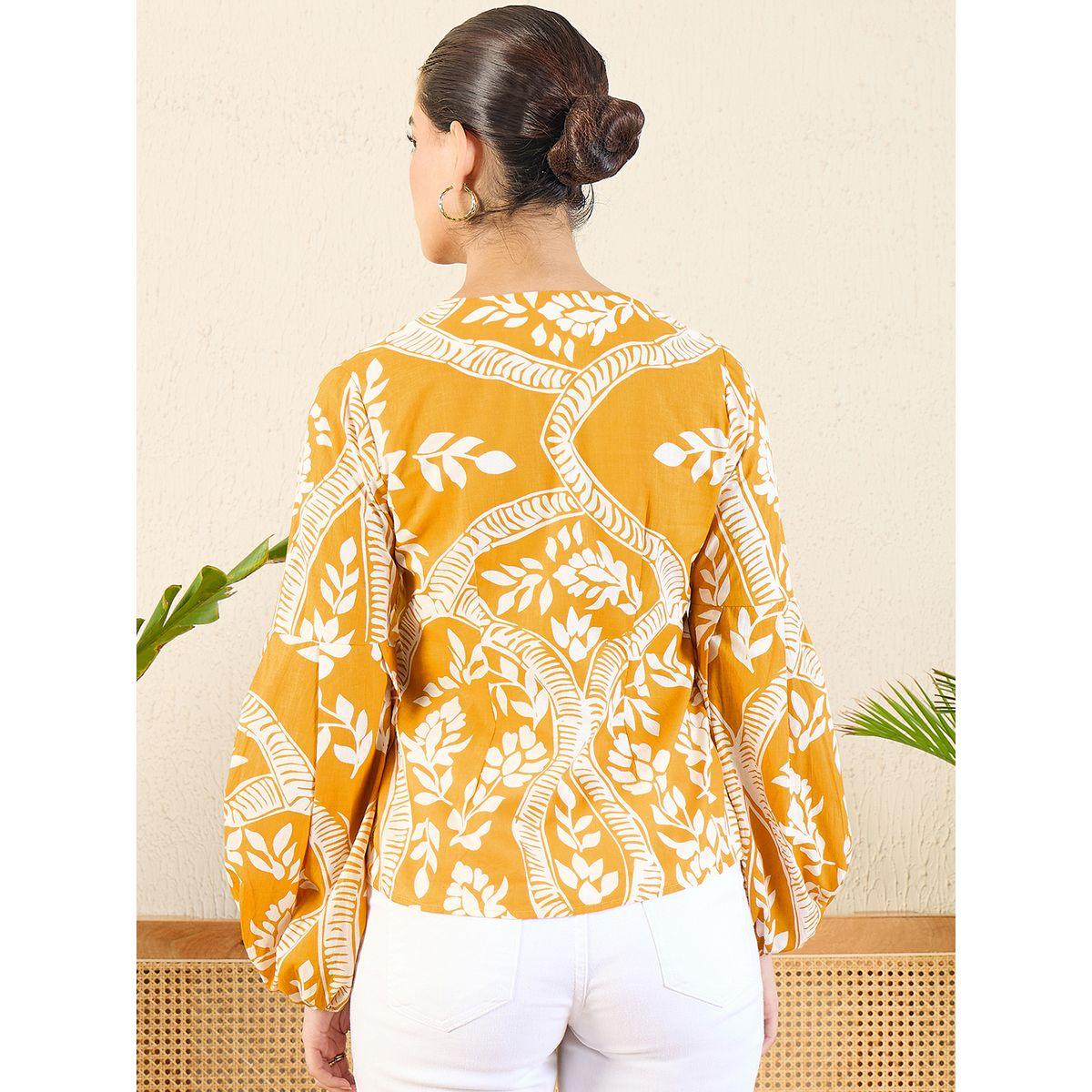 Uptownie X Styli Women Orange Floral Print Shirt with Balloon Sleeves-women-clothing-shirtsandblouses-shirts-image-4