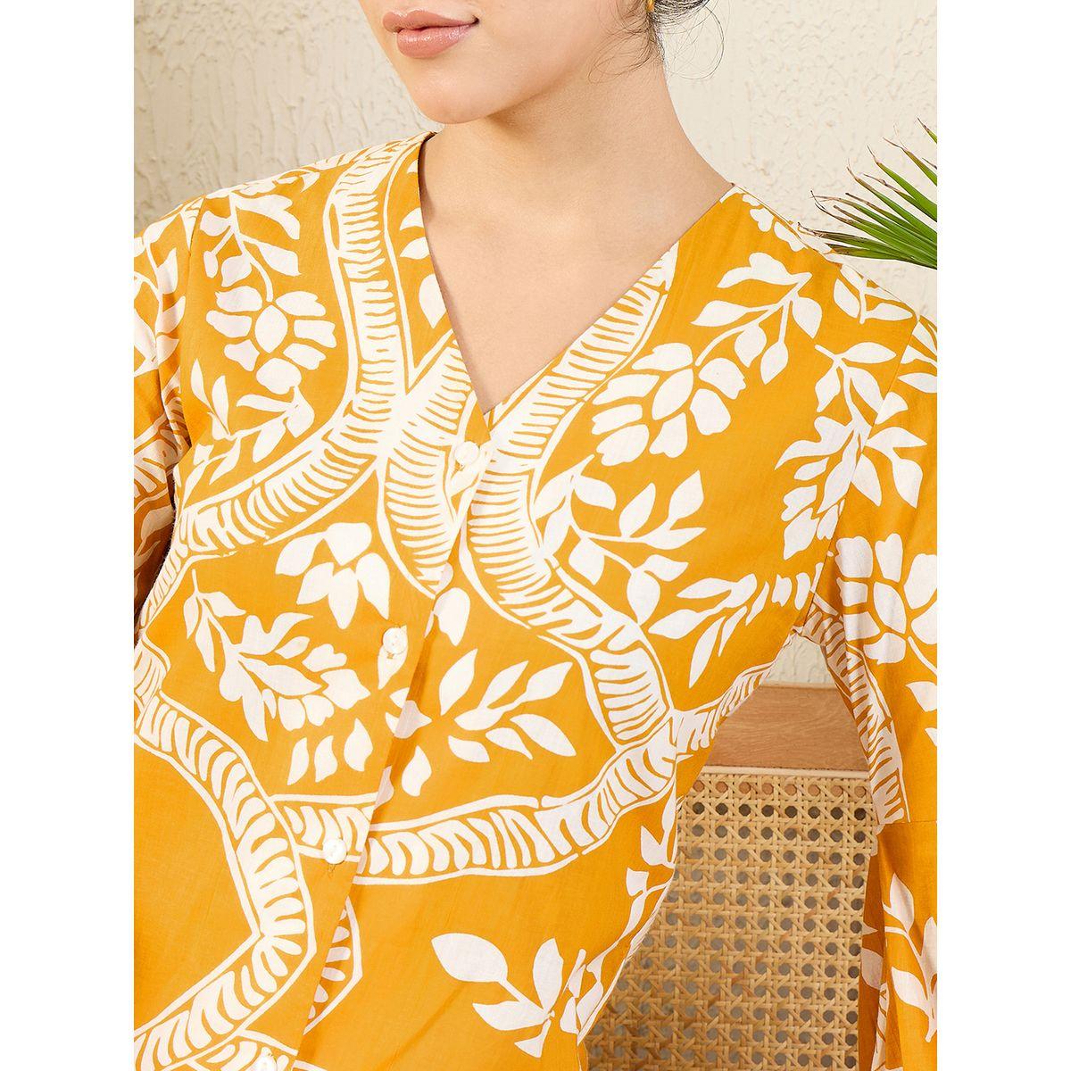Uptownie X Styli Women Orange Floral Print Shirt with Balloon Sleeves-women-clothing-shirtsandblouses-shirts-image-5