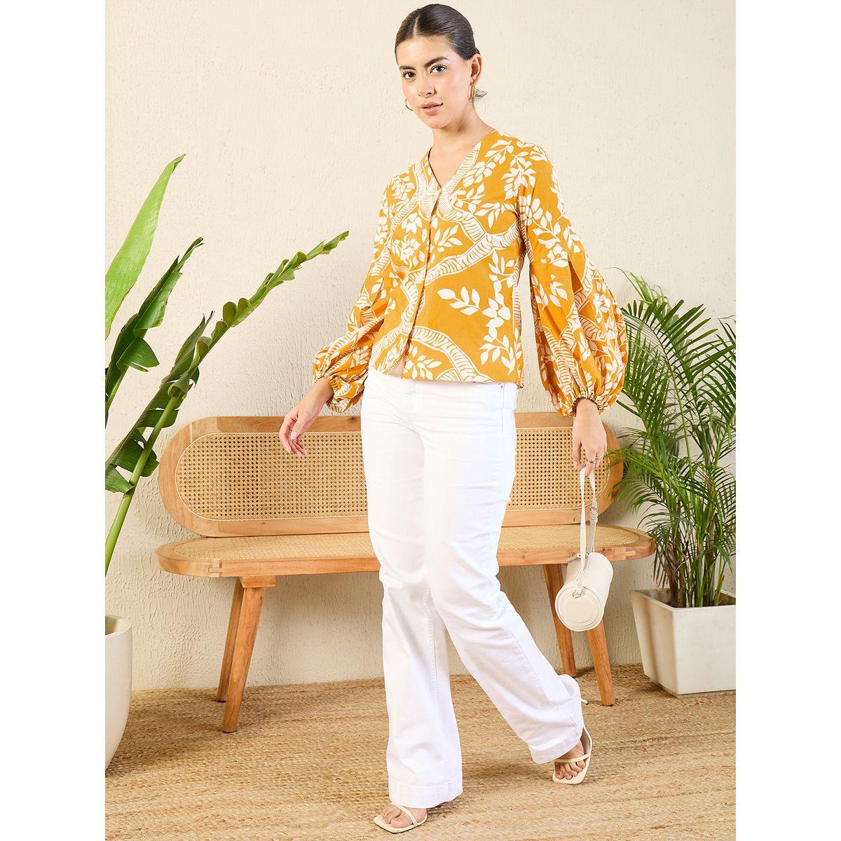 Uptownie X Styli Women Orange Floral Print Shirt with Balloon Sleeves-women-clothing-shirtsandblouses-shirts-image-6