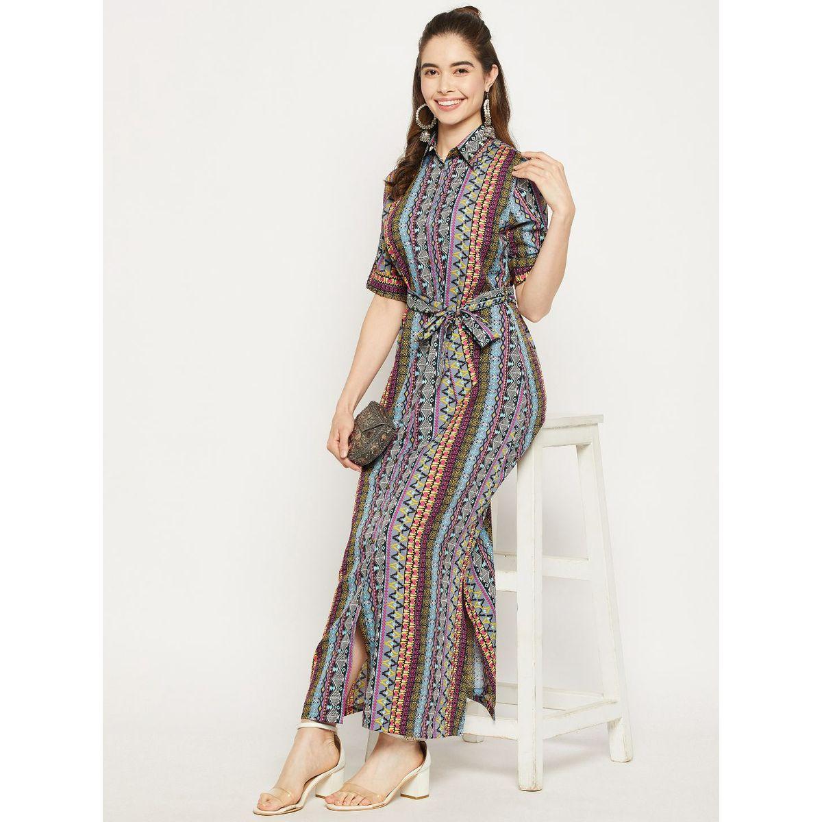 اب تاوني × ستايلي - فستان ماكسي مطبوع بالكامل مع حزام ربطة عنق للنساء-women-clothing-dresses-image-1