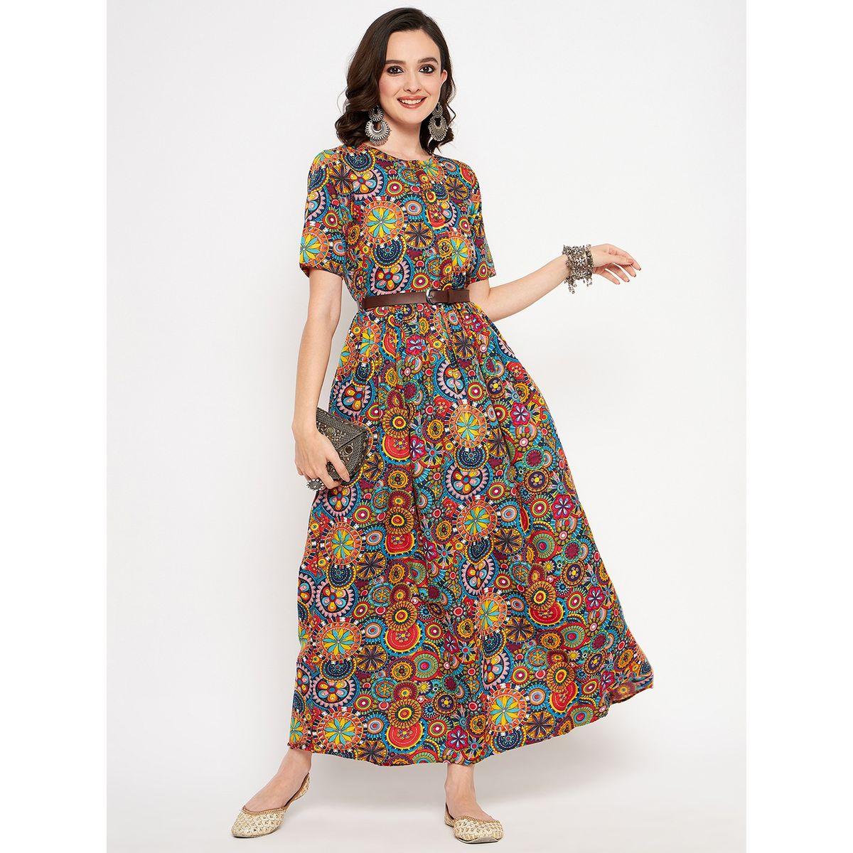 اب تاوني × ستايلي - فستان ماكسي مطبوع بالكامل مع حزام للنساء-women-clothing-dresses-image-1