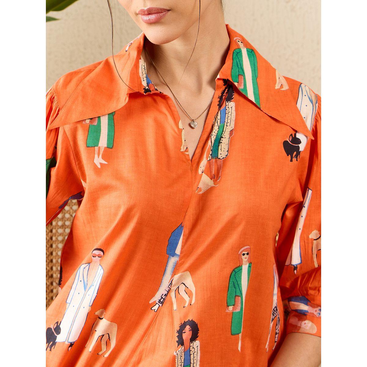 اب تاوني × ستايلي - فستان برتقالي متوسط ​​الطول من القطن بكسرات أمامية للنساء-women-clothing-dresses-image-3