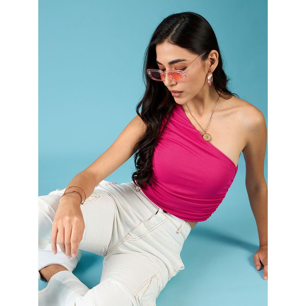 اب تاوني × ستايلي - بلوزة قصيرة وردية اللون بكتف واحد للنساء-women-clothing-tshirts-image-1