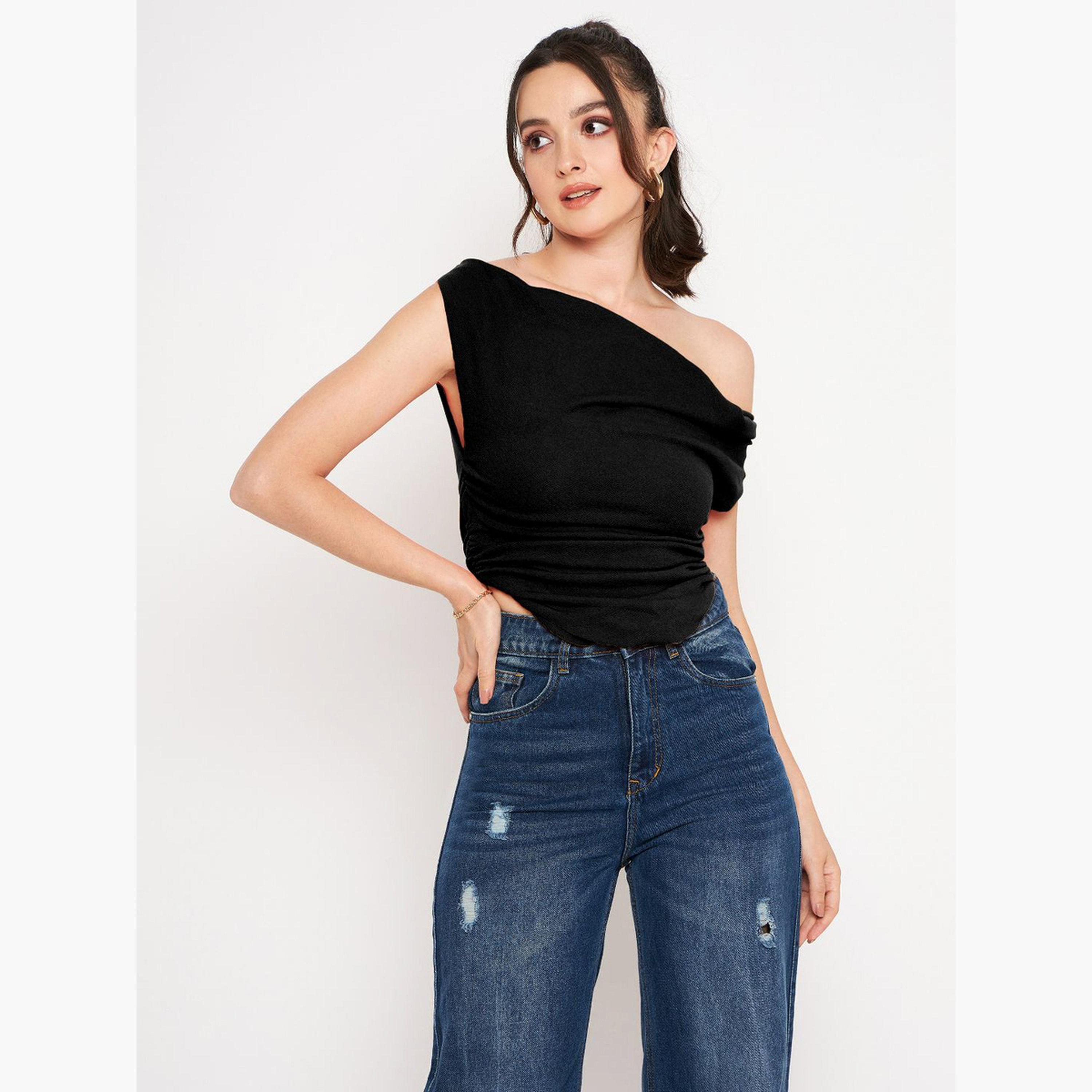 Uptownie X Styli Black Stretchable Fitted Crop Top-women-clothing-shirtsandblouses-blouses-image-1