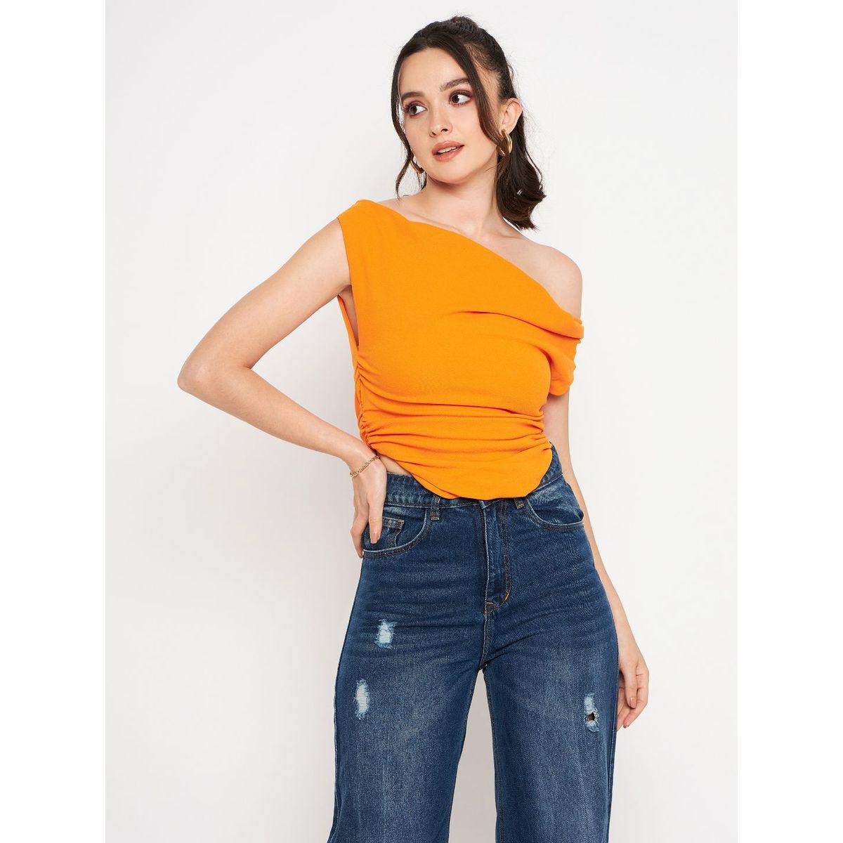 اب تاوني × ستايلي - بلوزة برتقالية قصيرة قابلة للتمدد للنساء-women-clothing-tshirts-image-1