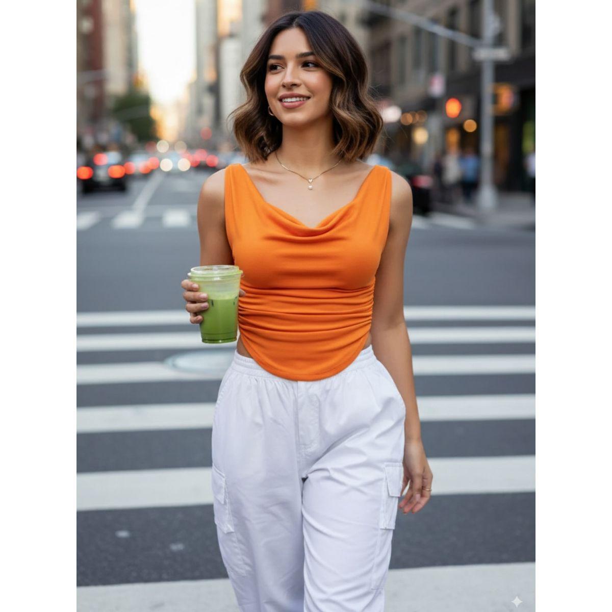 اب تاوني × ستايلي - بلوزة برتقالية قصيرة قابلة للتمدد للنساء-women-clothing-tshirts-image-8