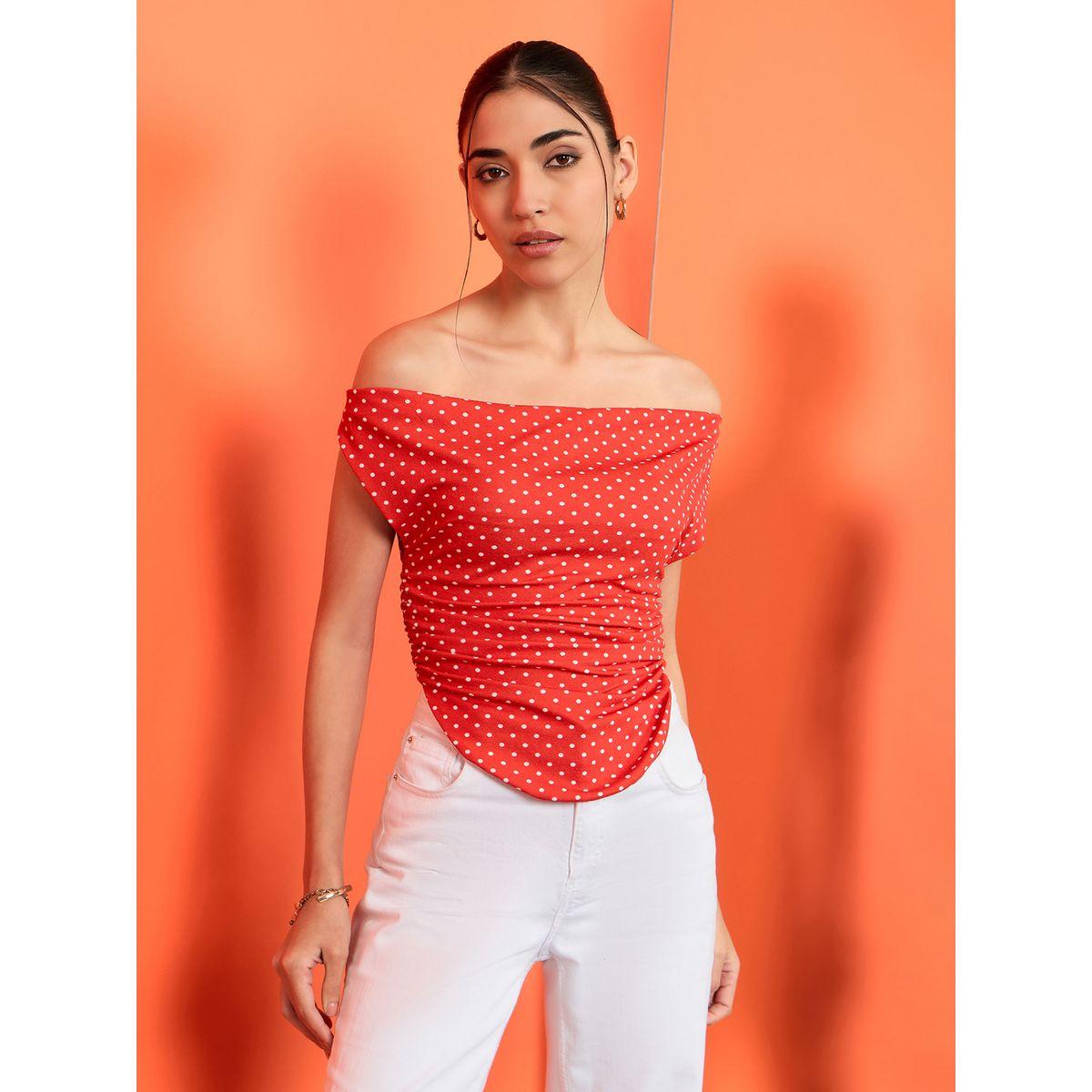 Uptownie X Styli Women Red Polka Dot Stretchable Fitted Crop Top-women-clothing-tshirts-image-5