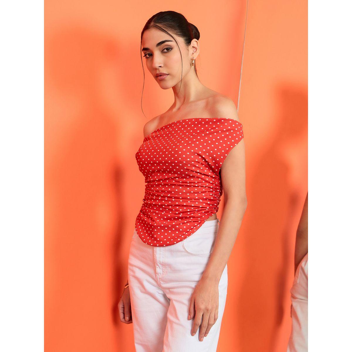 اب تاوني × ستايلي - بلوزة قصيرة مرنة بنقاط حمراء للنساء-women-clothing-tshirts-image-6