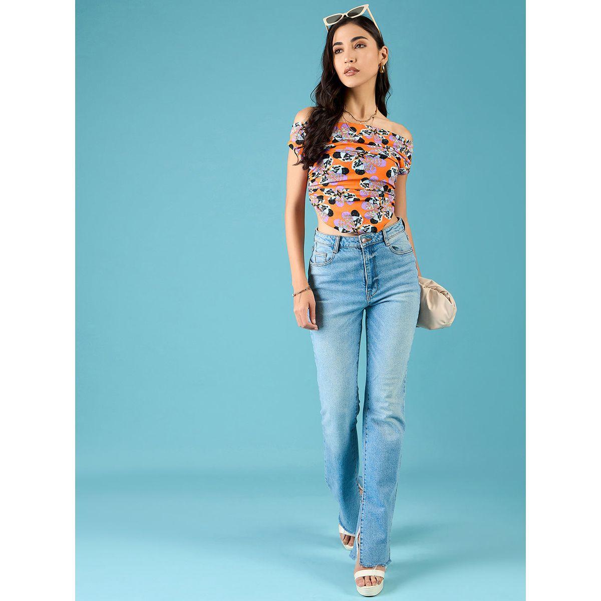 اب تاوني × ستايلي - بلوزة قصيرة مطاطية مطبوعة باللون البرتقالي للنساء-women-clothing-tshirts-image-6