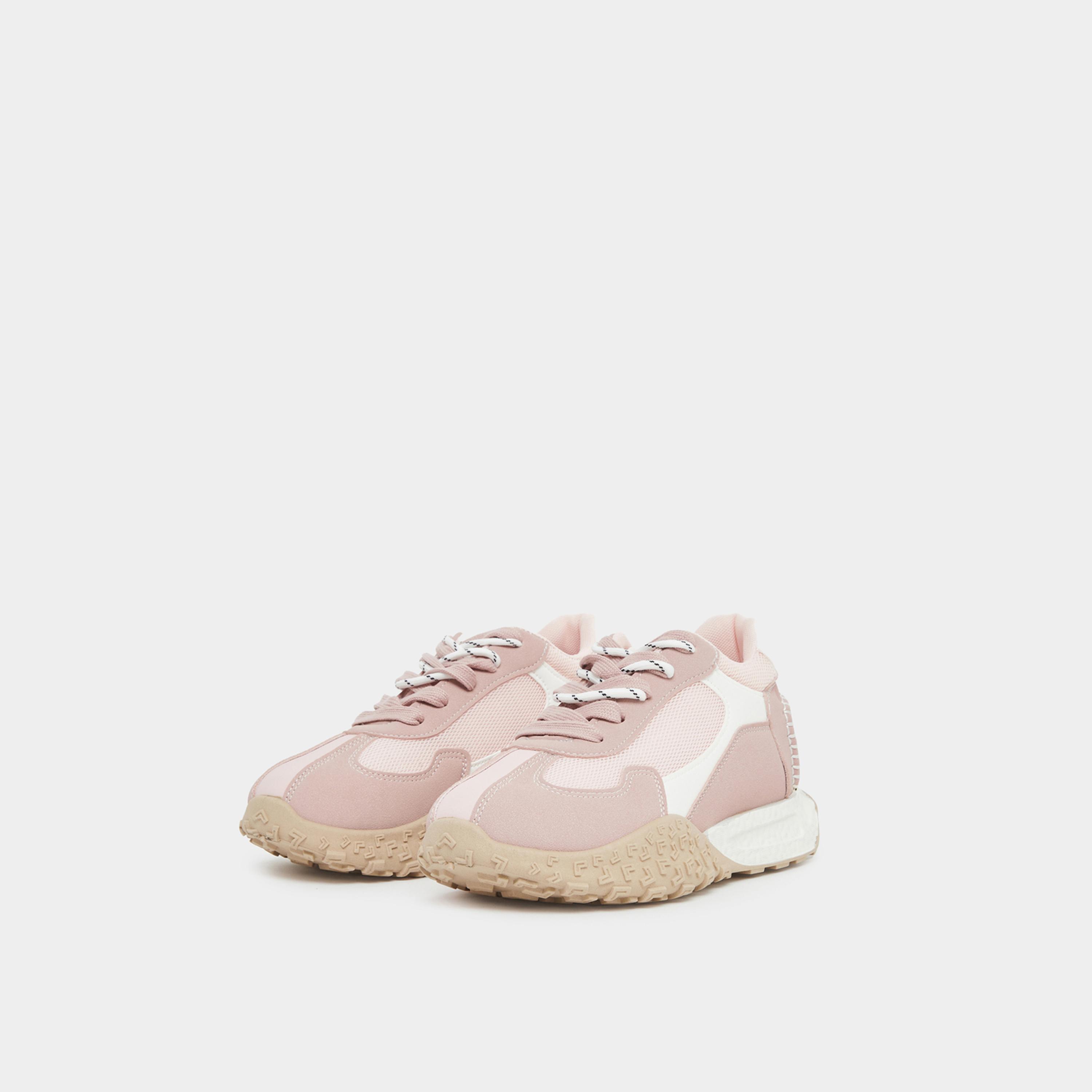 ستايلي - حذاء رياضي وردي اللون برباط ولوحة متباينة للنساء-women-shoes-sneakers-image-1