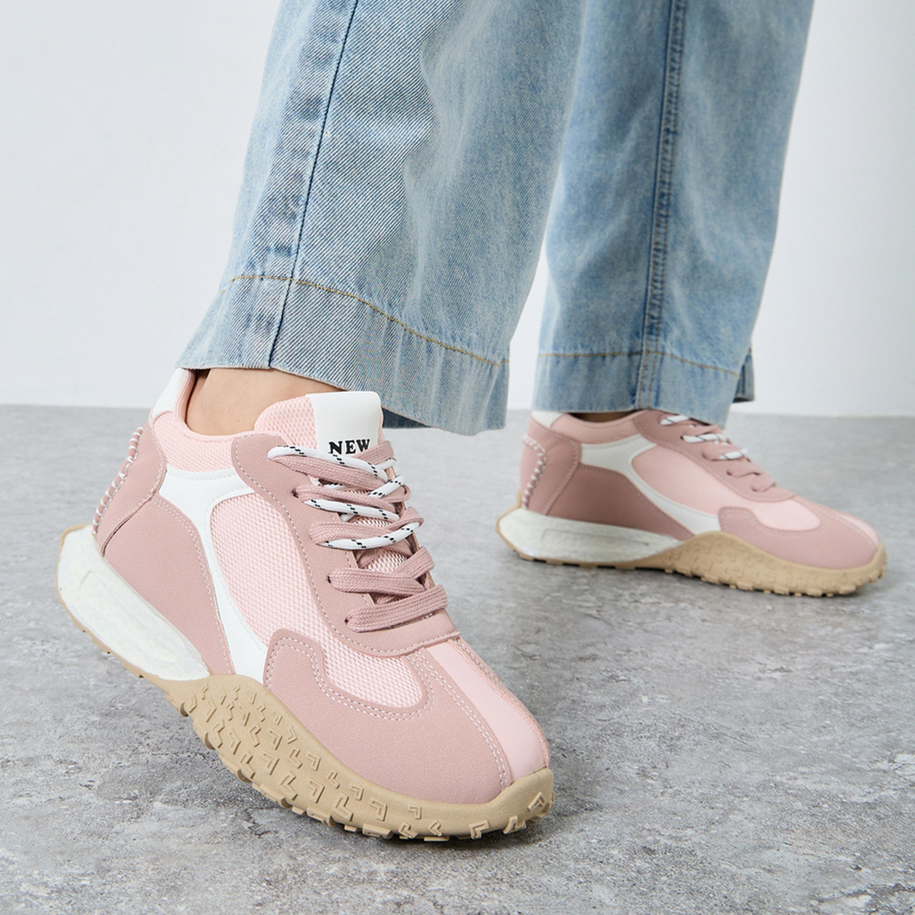 Styli Women Pink Contrast Panel Lace Up Sneakers-women-shoes-sneakers-image-2