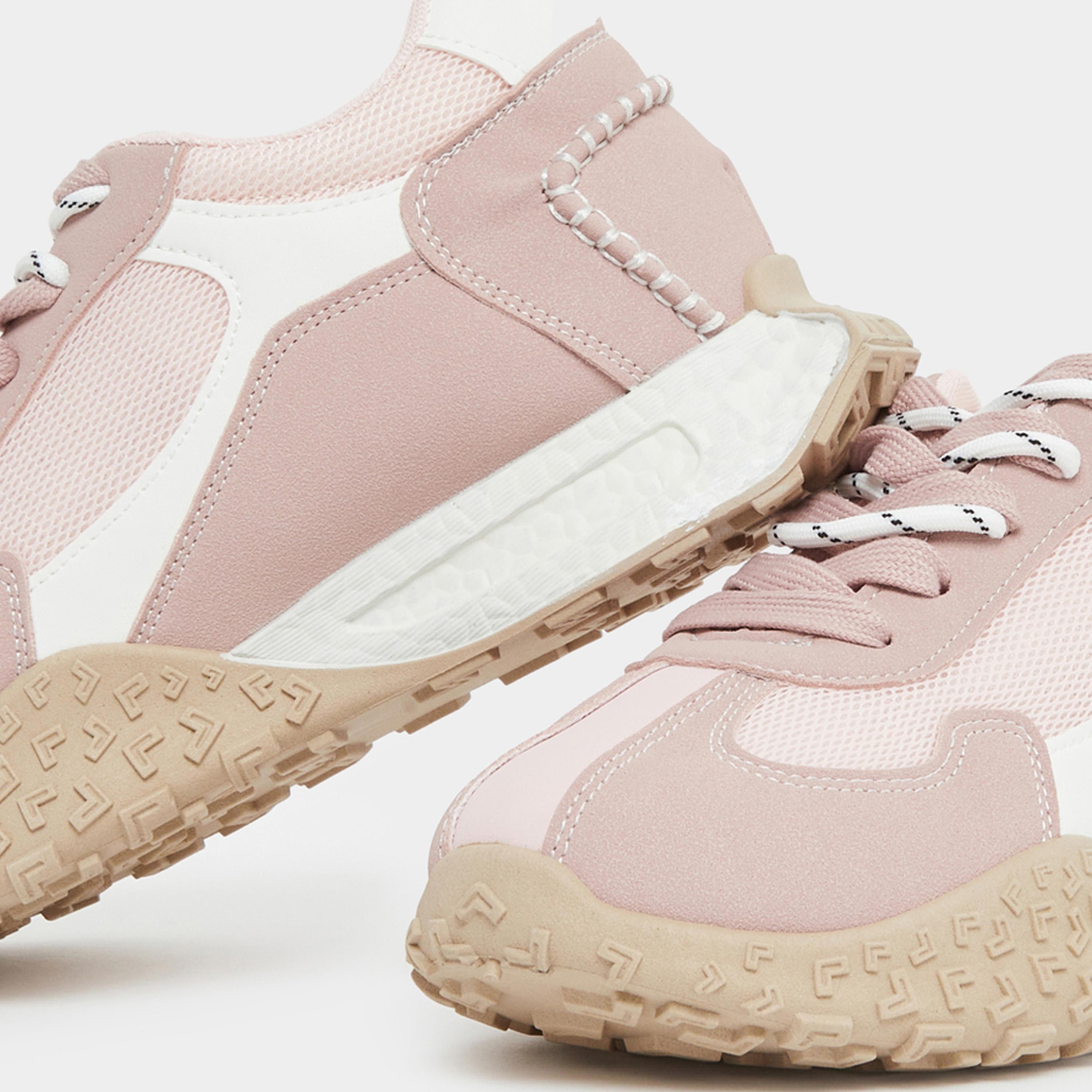 Styli Women Pink Contrast Panel Lace Up Sneakers-women-shoes-sneakers-image-4