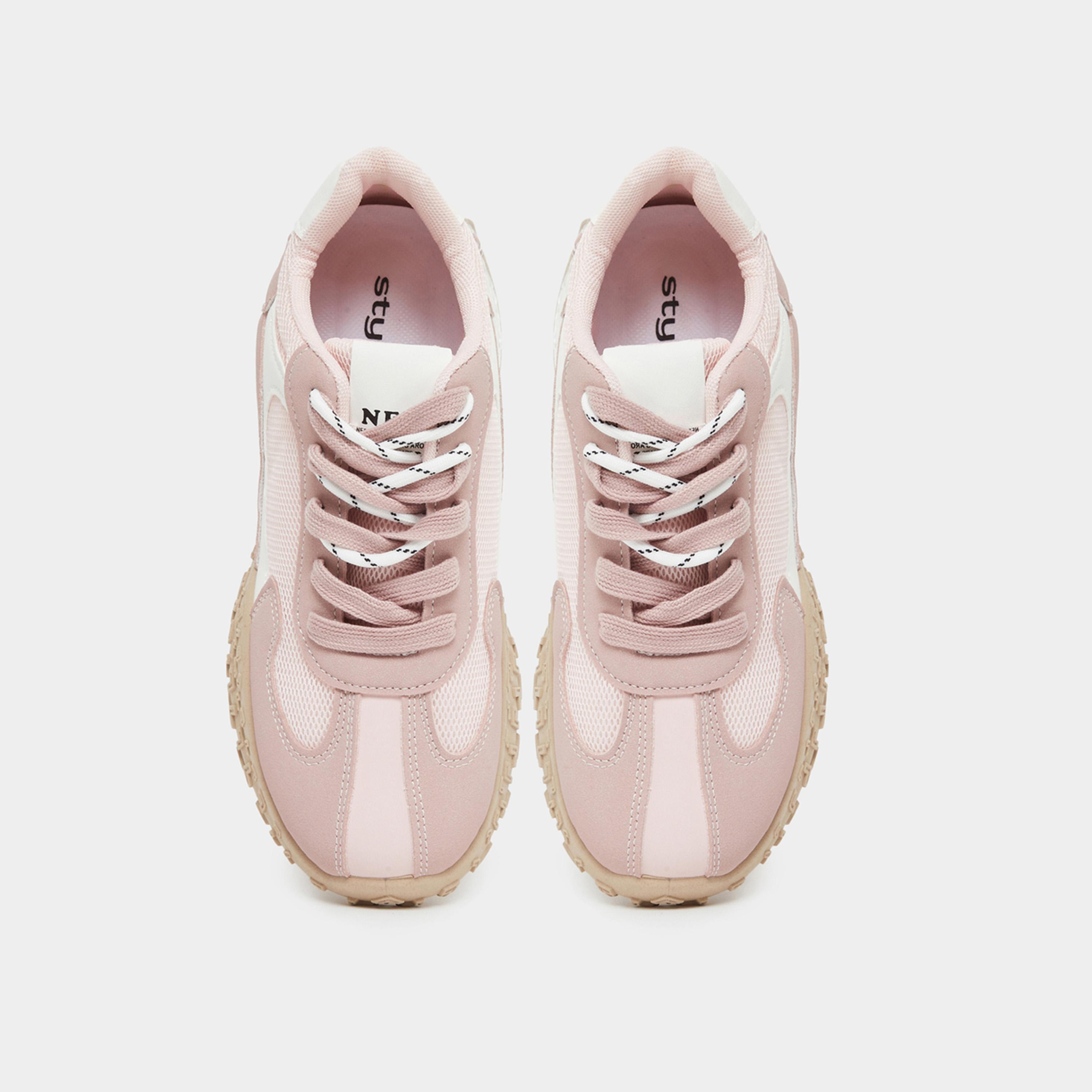 Styli Women Pink Contrast Panel Lace Up Sneakers-women-shoes-sneakers-image-6