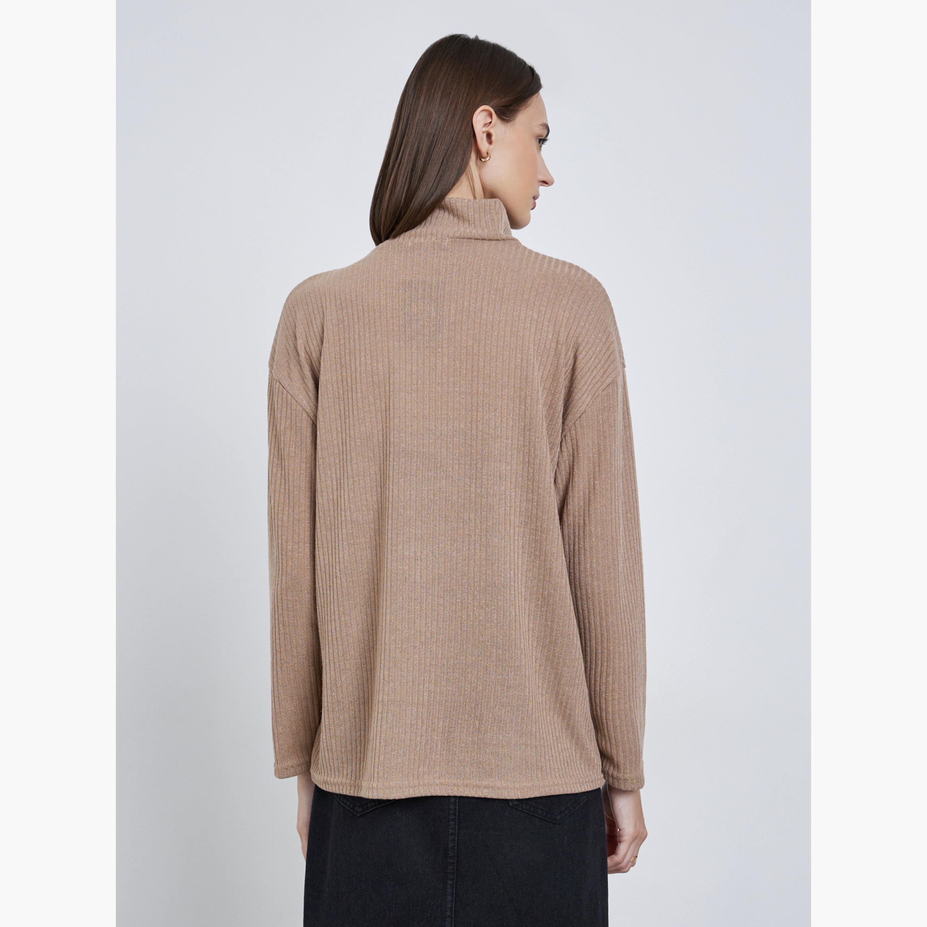 ستايلي - سويت شيرت كاكي سادة مضلع-women-winterwear-hoodiesandsweatshirts-sweatshirts-image-5
